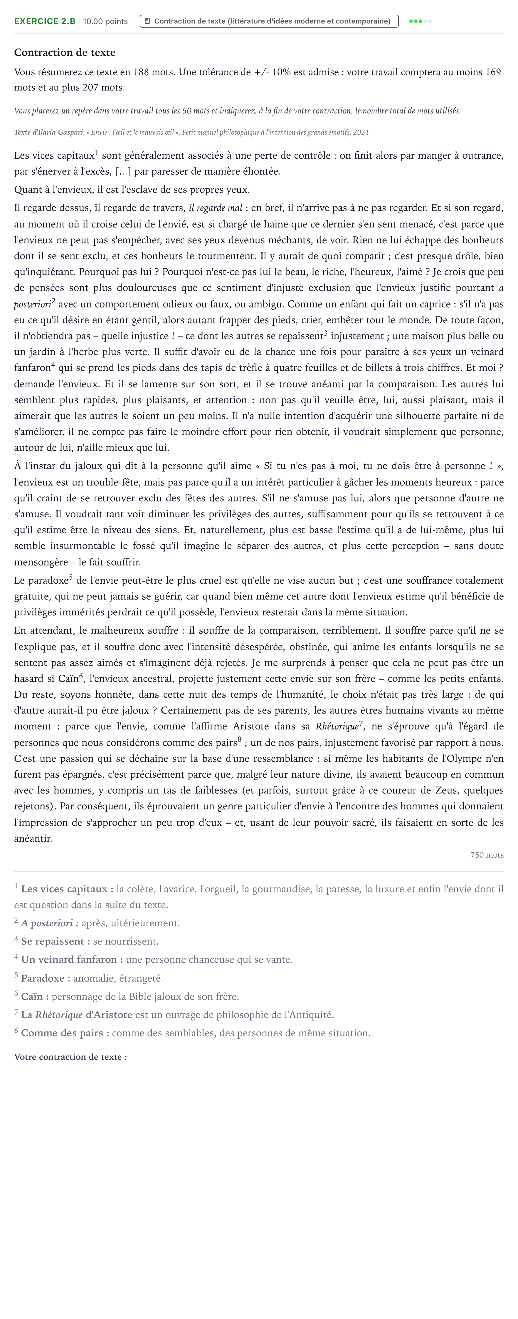Énoncé: Exercice 2.B - Contraction de texte · Bac STMG Français Antilles-Guyane session normale 2024