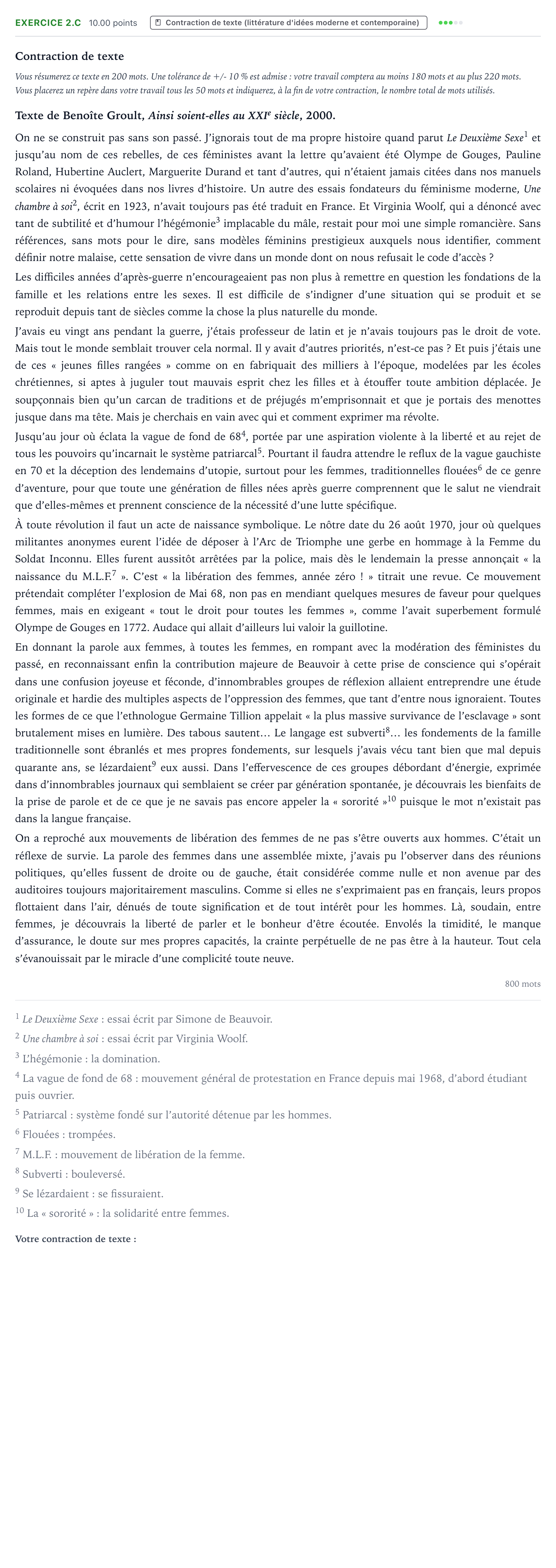 Énoncé: Exercice 2.C - Contraction de texte · Bac STMG Français Antilles-Guyane session normale 2024