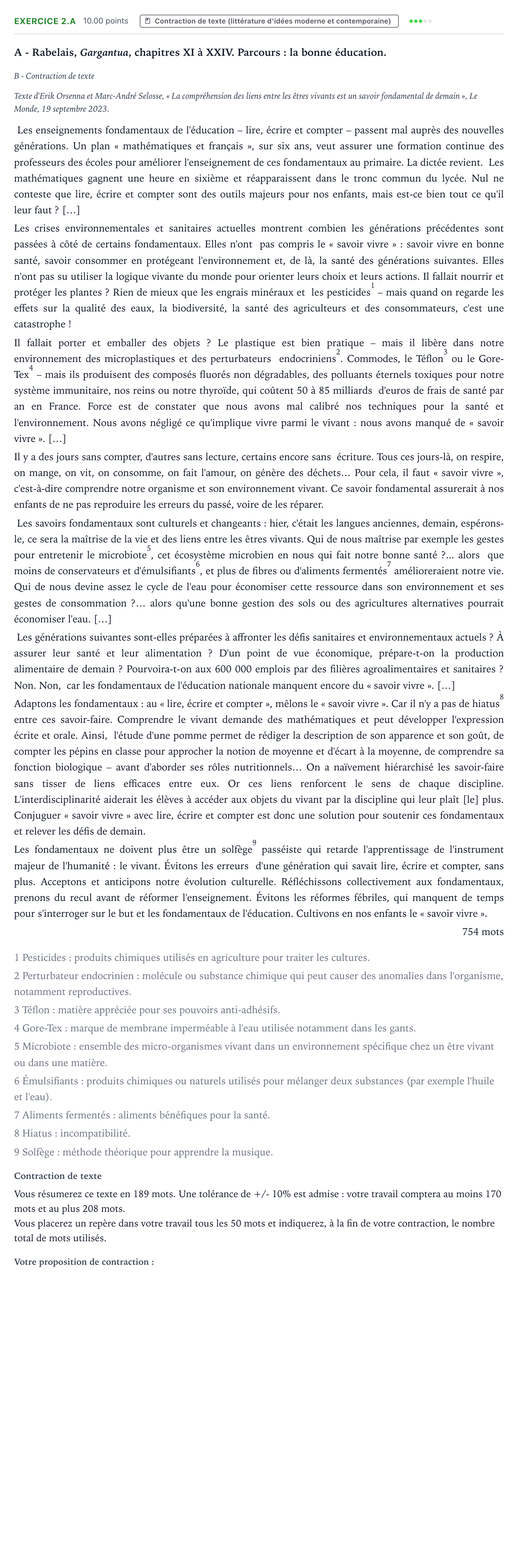 Énoncé: Exercice 2.A - Contraction de texte · Bac STMG Français Antilles-Guyane remplacement 2024