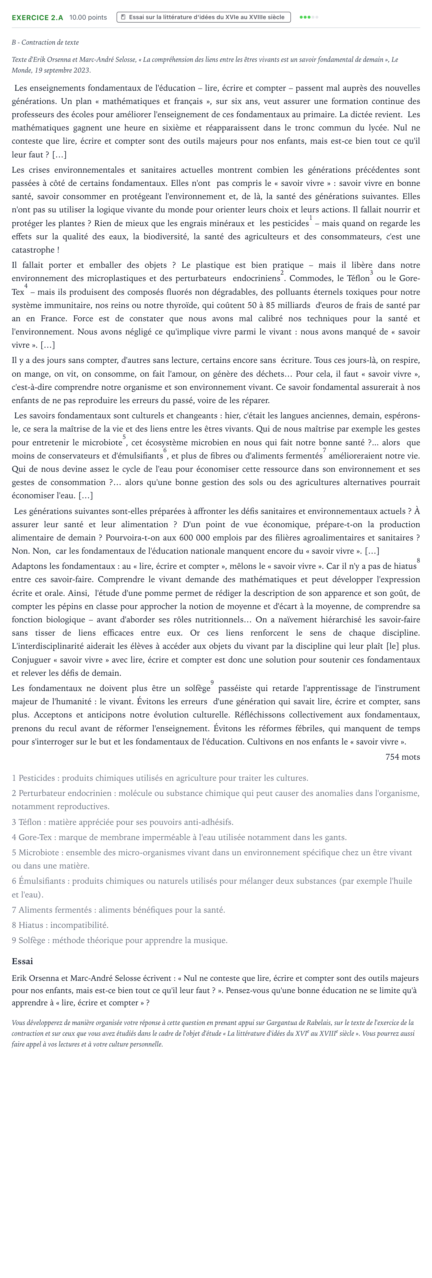 Énoncé: Exercice 2.A - Essai · Bac STMG Français Antilles-Guyane remplacement 2024