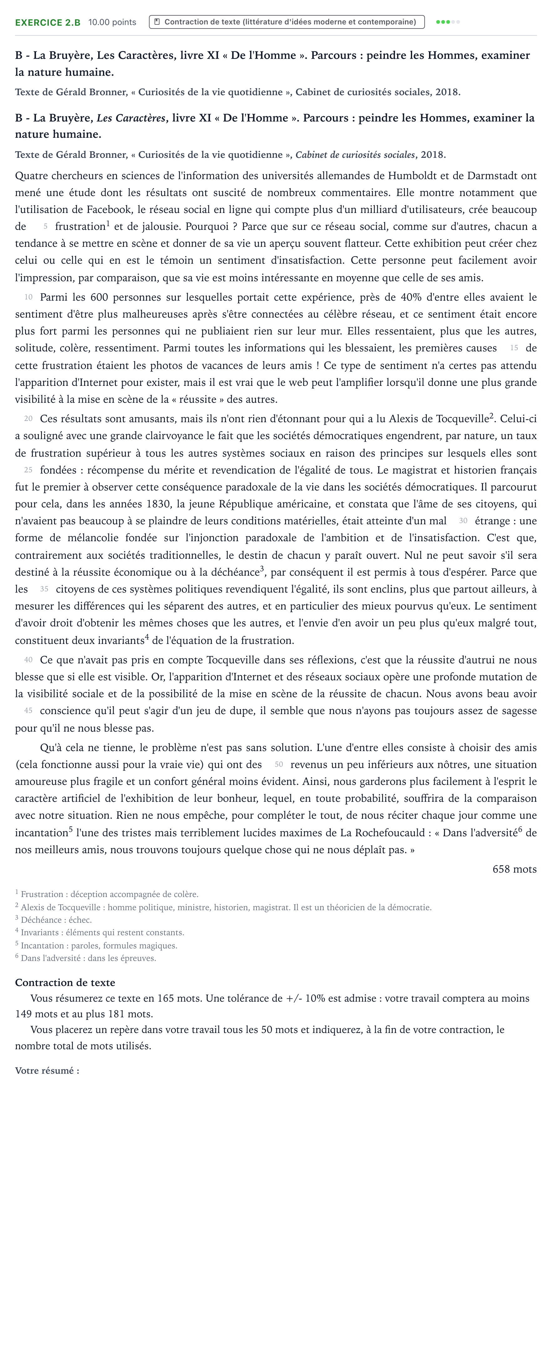 Énoncé: Exercice 2.B - Contraction de texte · Bac STMG Français Antilles-Guyane remplacement 2024