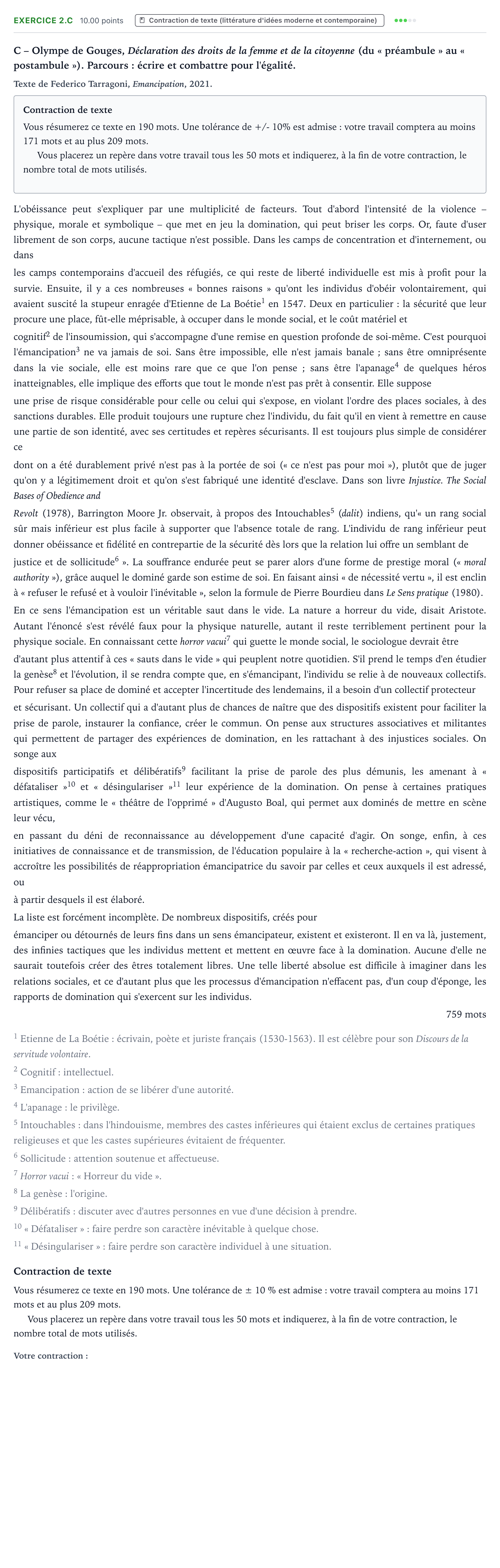 Énoncé: Exercice 2.C - Contraction de texte · Bac STMG Français Antilles-Guyane remplacement 2024