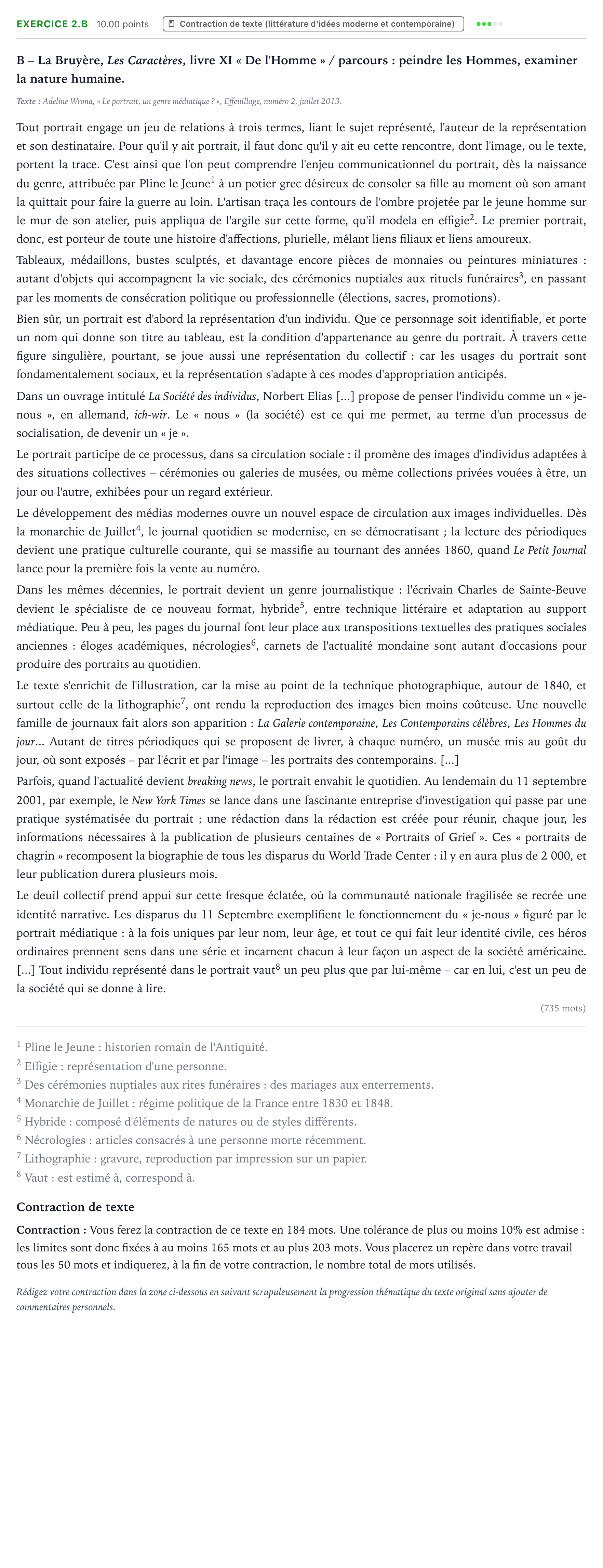 Énoncé: Exercice 2.B - Contraction de texte · Bac STMG Français Asie session normale 2024