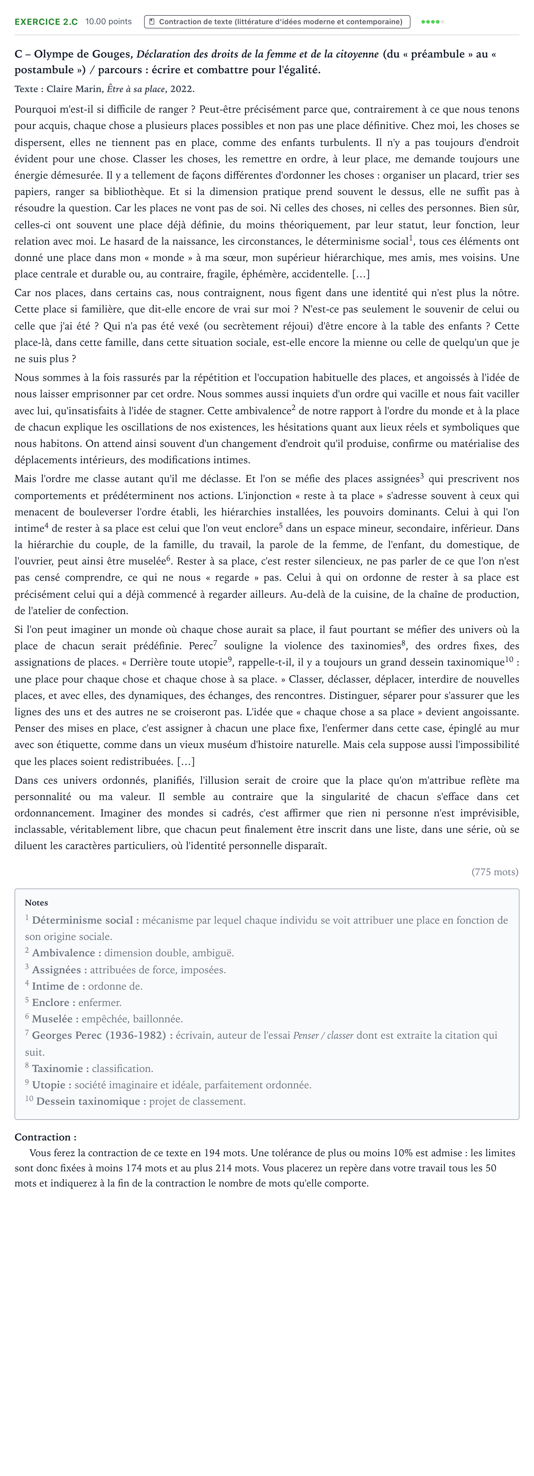Énoncé: Exercice 2.C - Contraction de texte · Bac STMG Français Asie session normale 2024