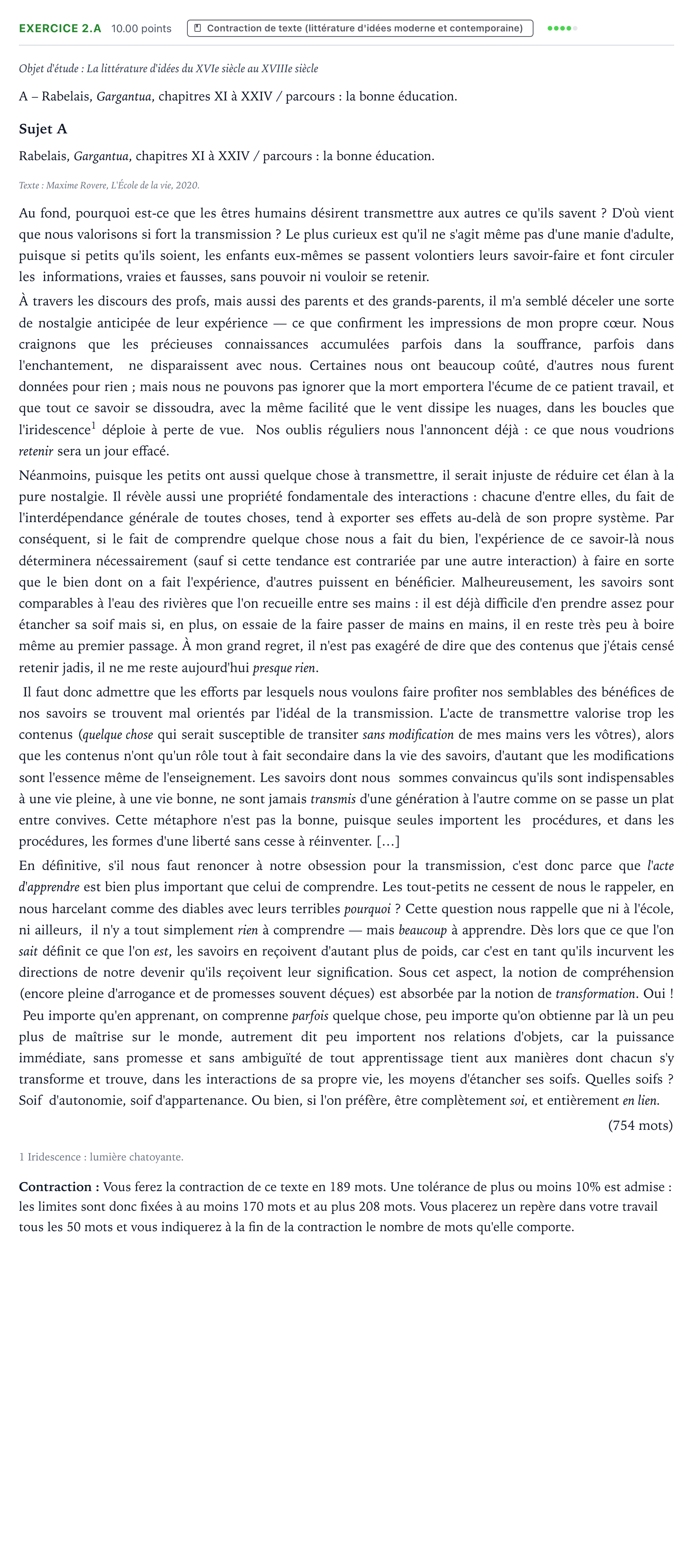 Énoncé: Exercice 2.A - Contraction de texte · Bac STMG Français Centres étrangers (Afrique) session normale 2024