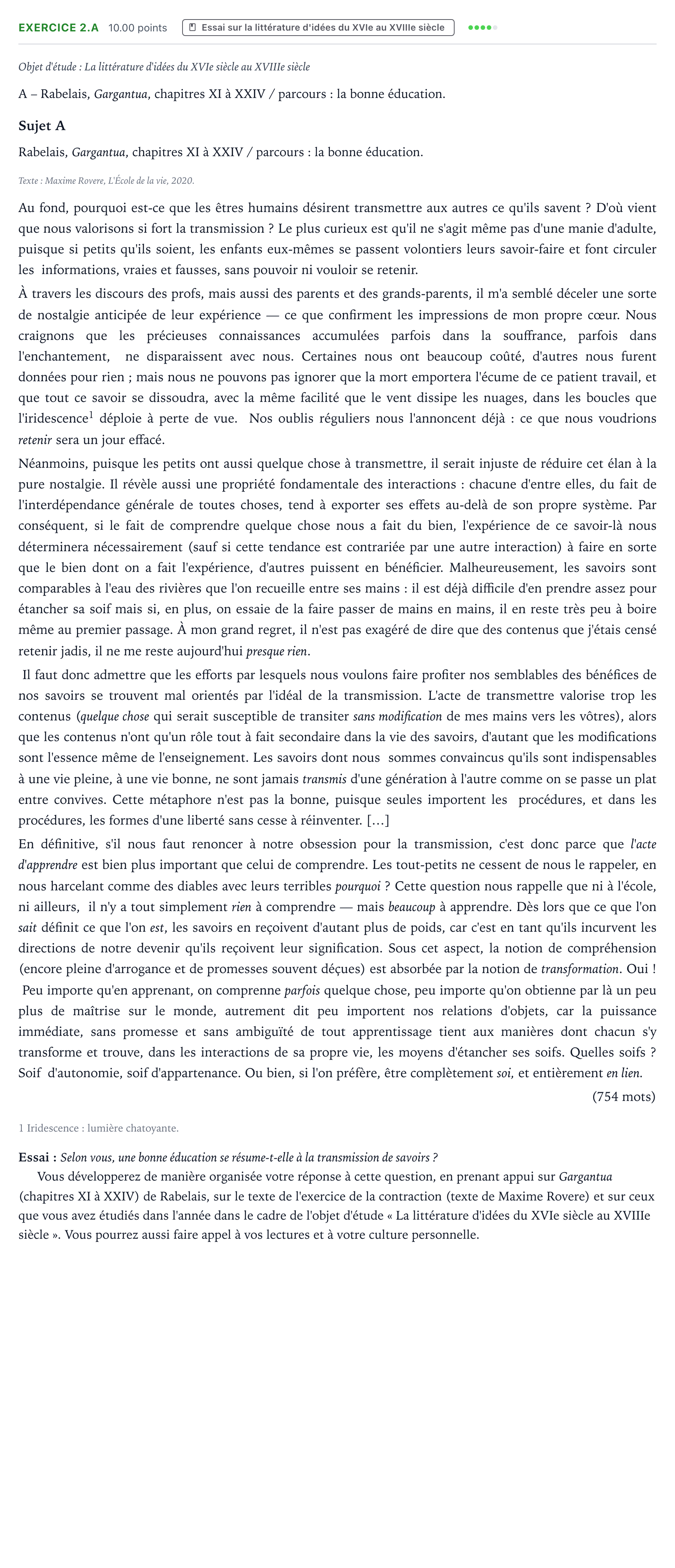 Énoncé: Exercice 2.A - Essai · Bac STMG Français Centres étrangers (Afrique) session normale 2024