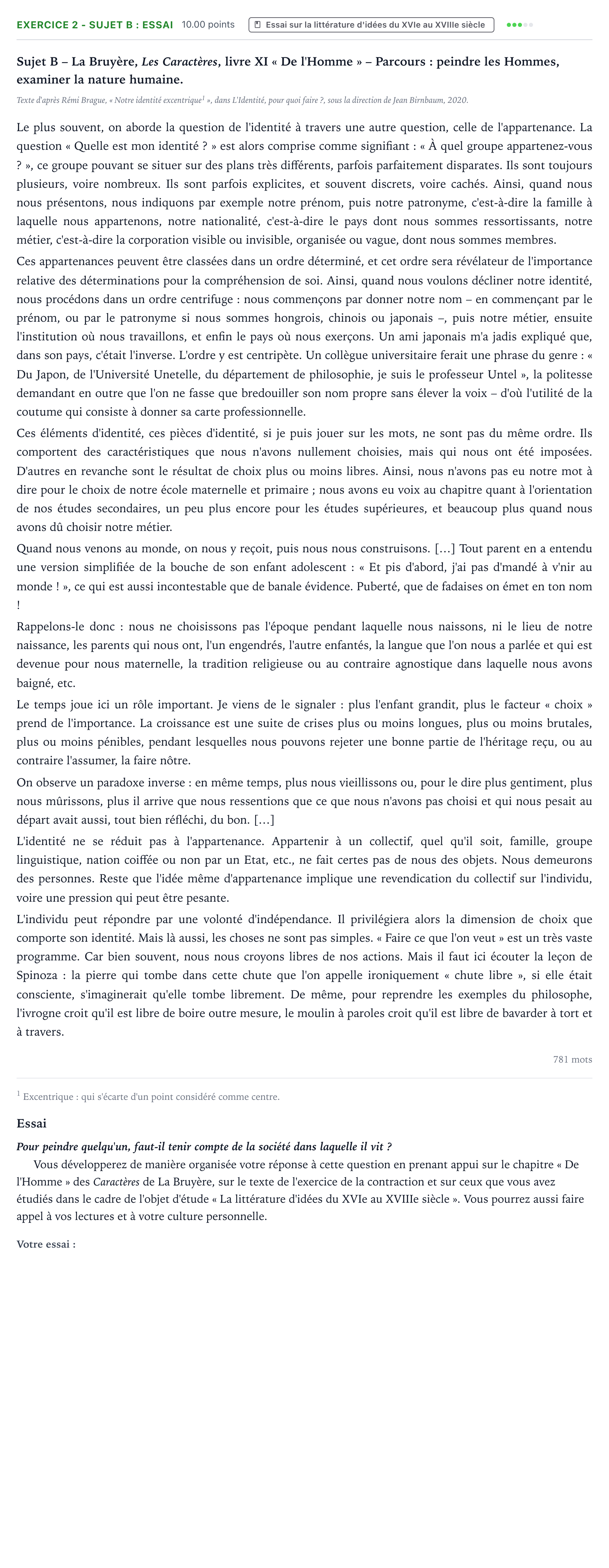 Énoncé: Exercice 2 - Sujet B : Essai · Bac STMG Français Métropole remplacement 2024