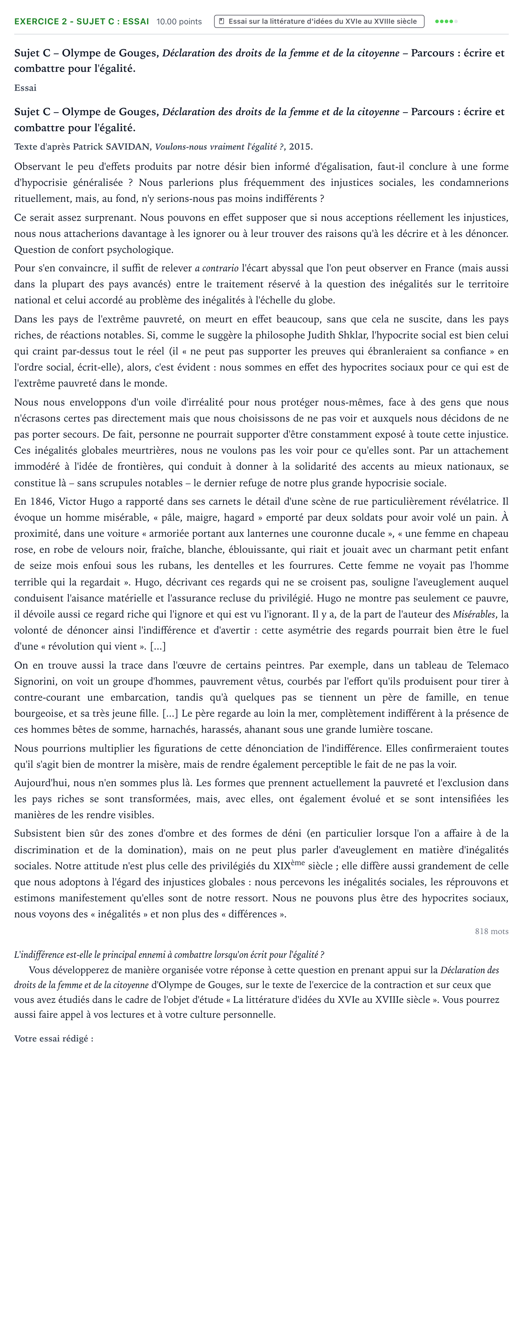 Énoncé: Exercice 2 - Sujet C : Essai · Bac STMG Français Métropole remplacement 2024