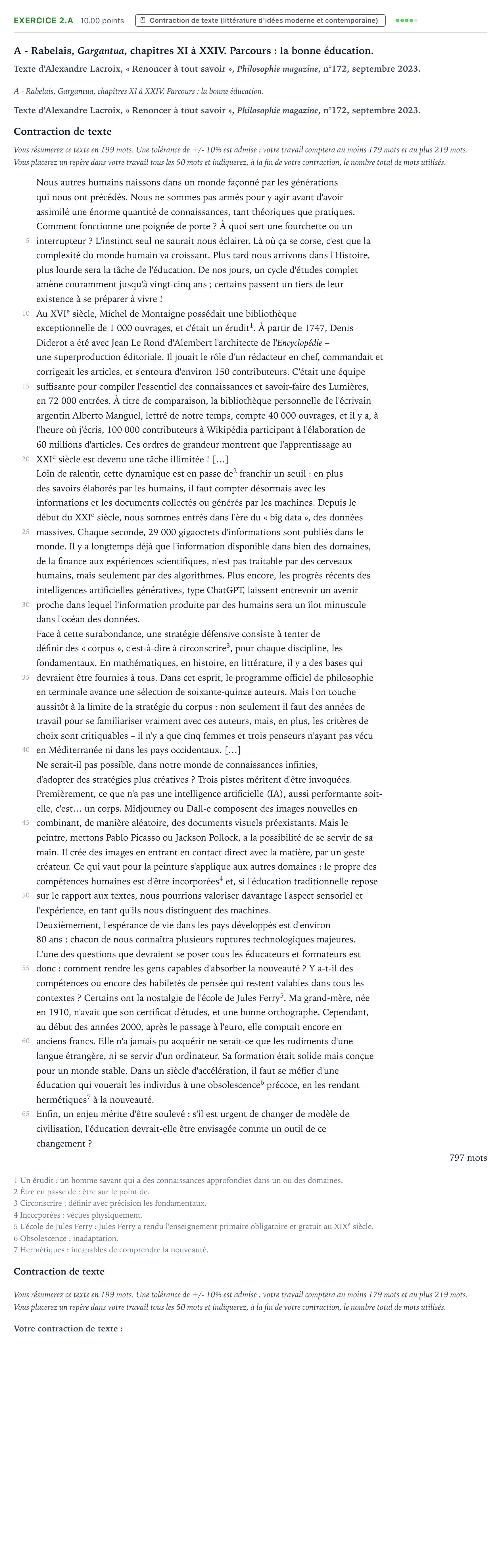Énoncé: Exercice 2.A - Contraction de texte · Bac STMG Français Polynésie session normale 2024