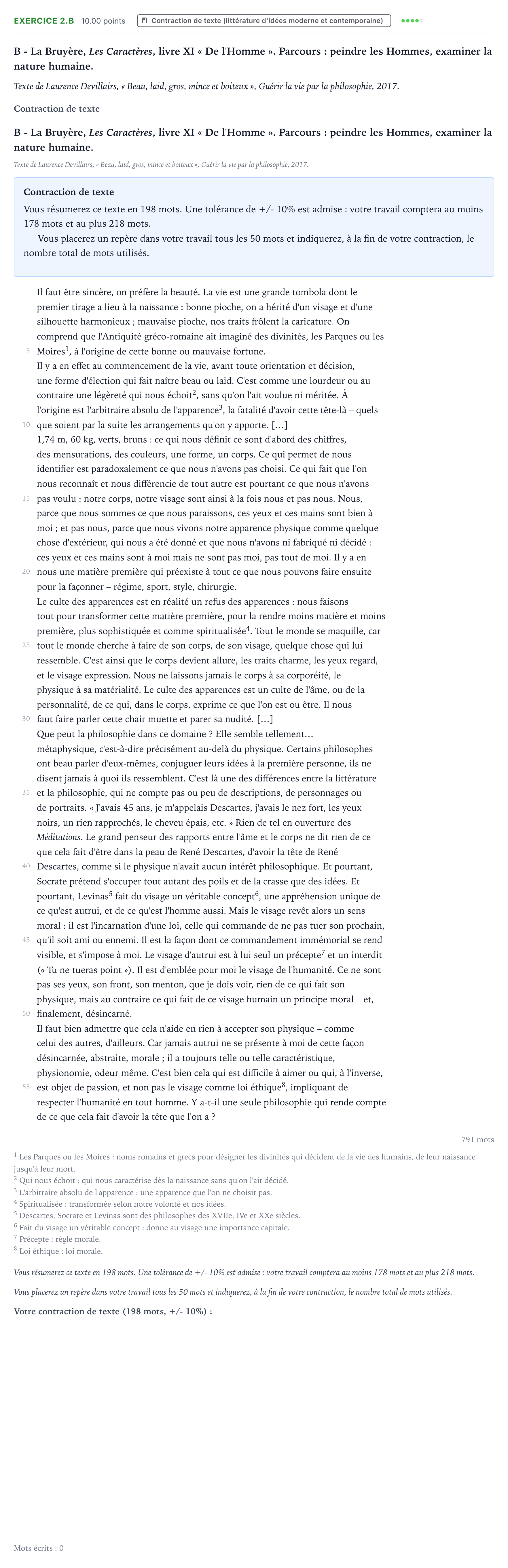 Énoncé: Exercice 2.B - Contraction de texte · Bac STMG Français Polynésie session normale 2024
