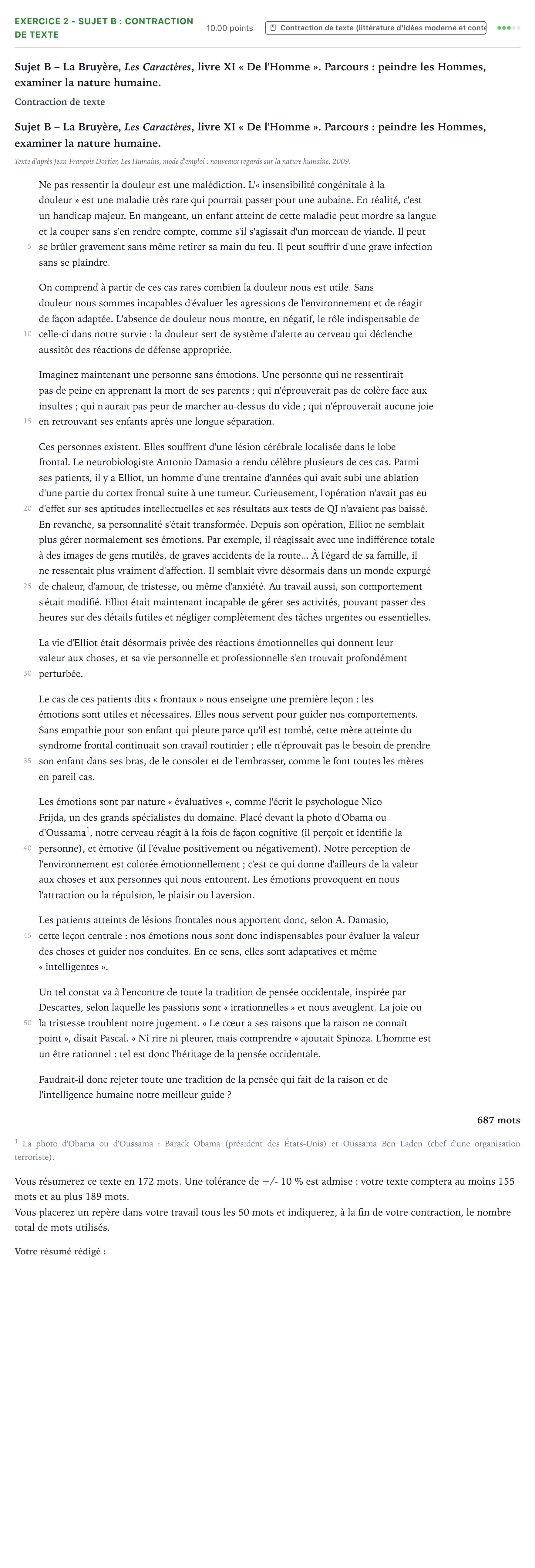 Énoncé: Exercice 2 - Sujet B : Contraction de texte · Bac STMG Français Antilles-Guyane remplacement 2025