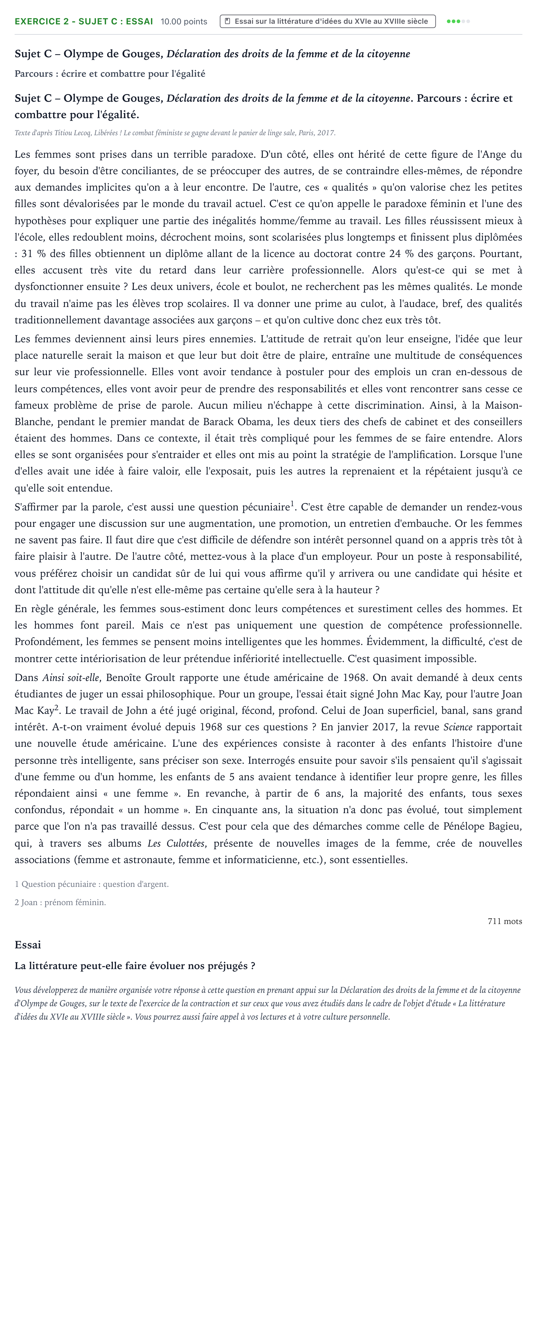 Énoncé: Exercice 2 - Sujet C : Essai · Bac STMG Français Antilles-Guyane remplacement 2025