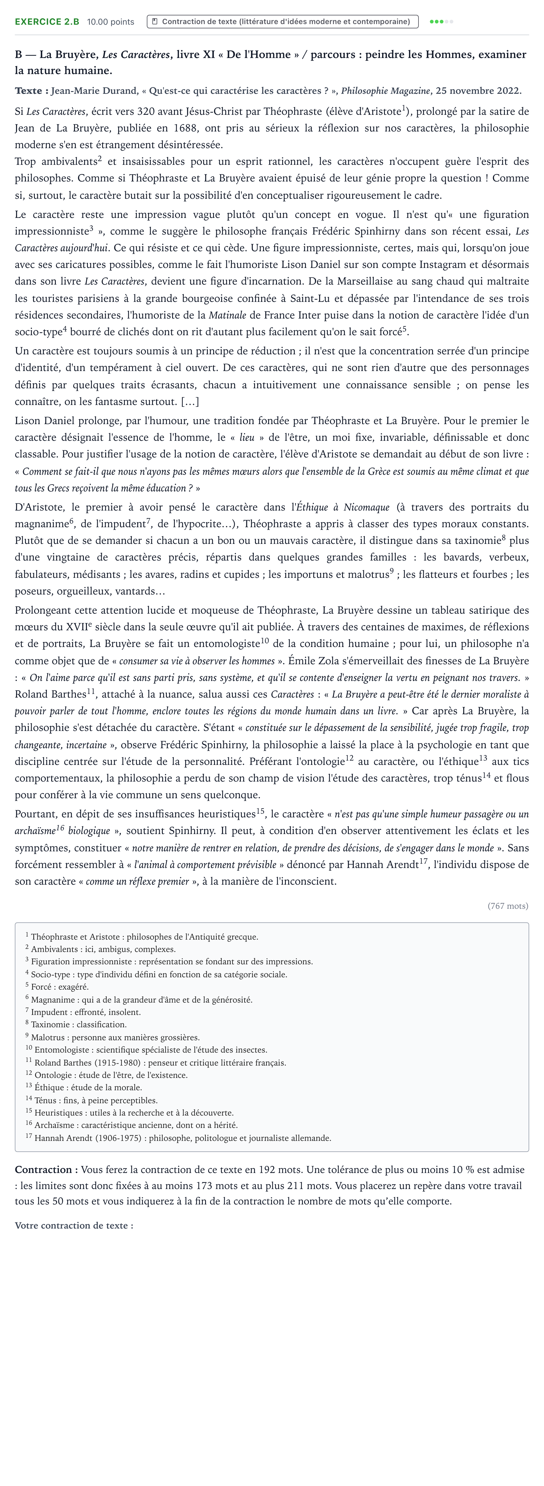 Énoncé: Exercice 2.B - Contraction de texte · Bac STMG Français Asie session normale 2025