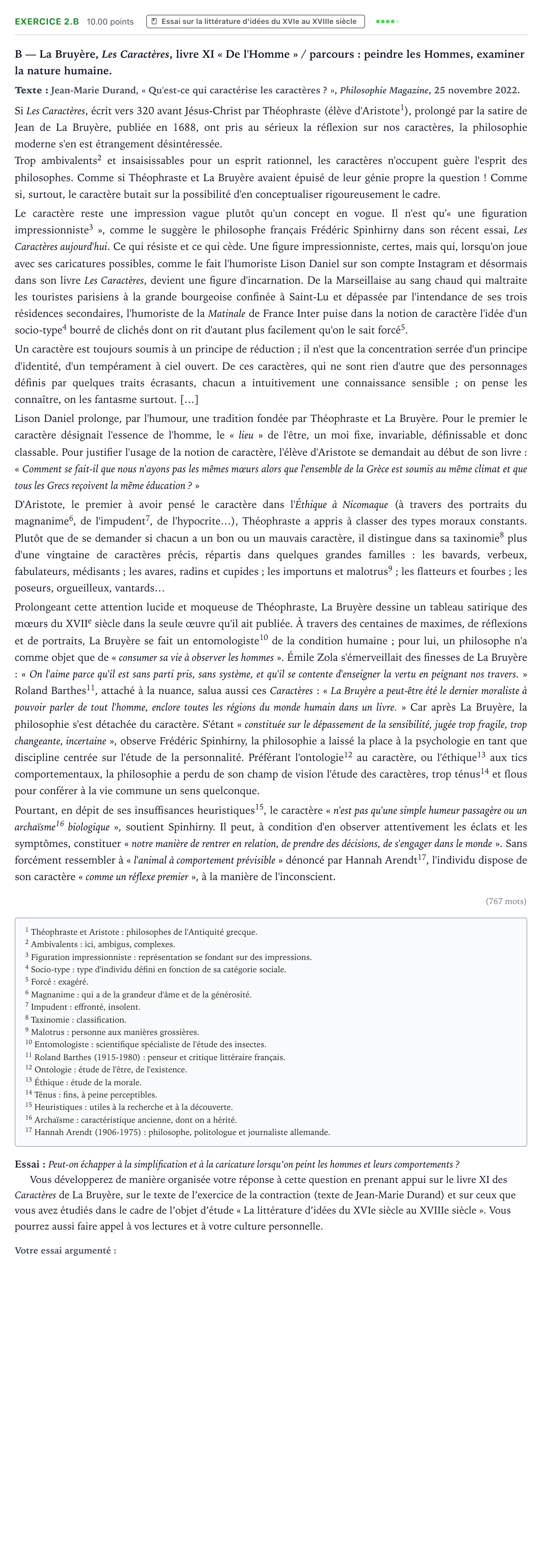 Énoncé: Exercice 2.B - Essai · Bac STMG Français Asie session normale 2025