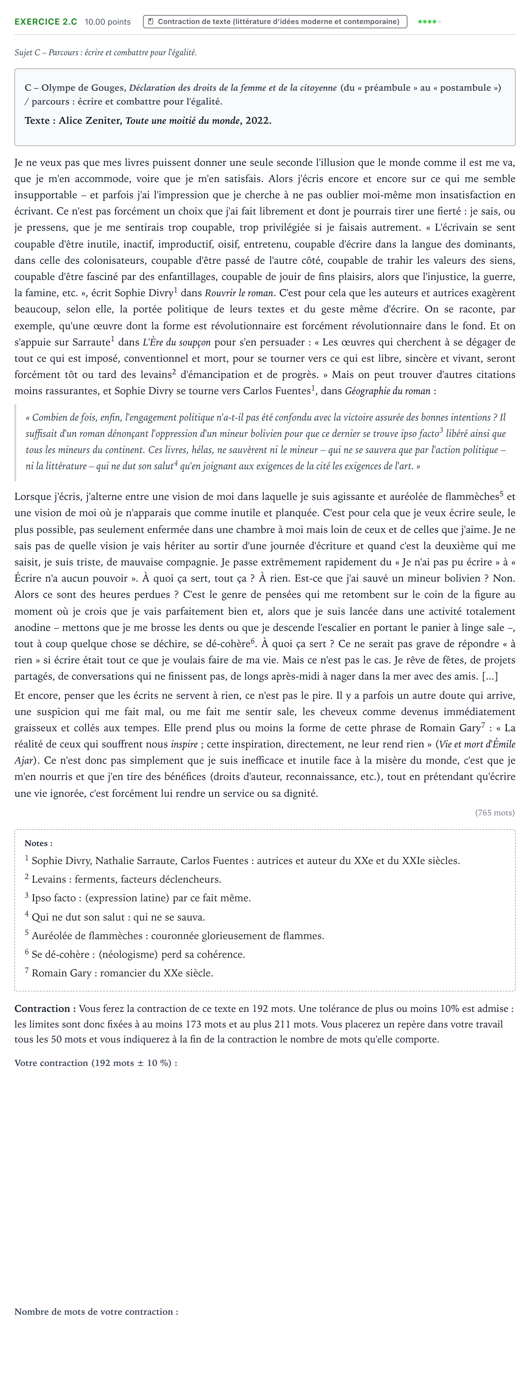 Énoncé: Exercice 2.C - Contraction de texte · Bac STMG Français Asie session normale 2025