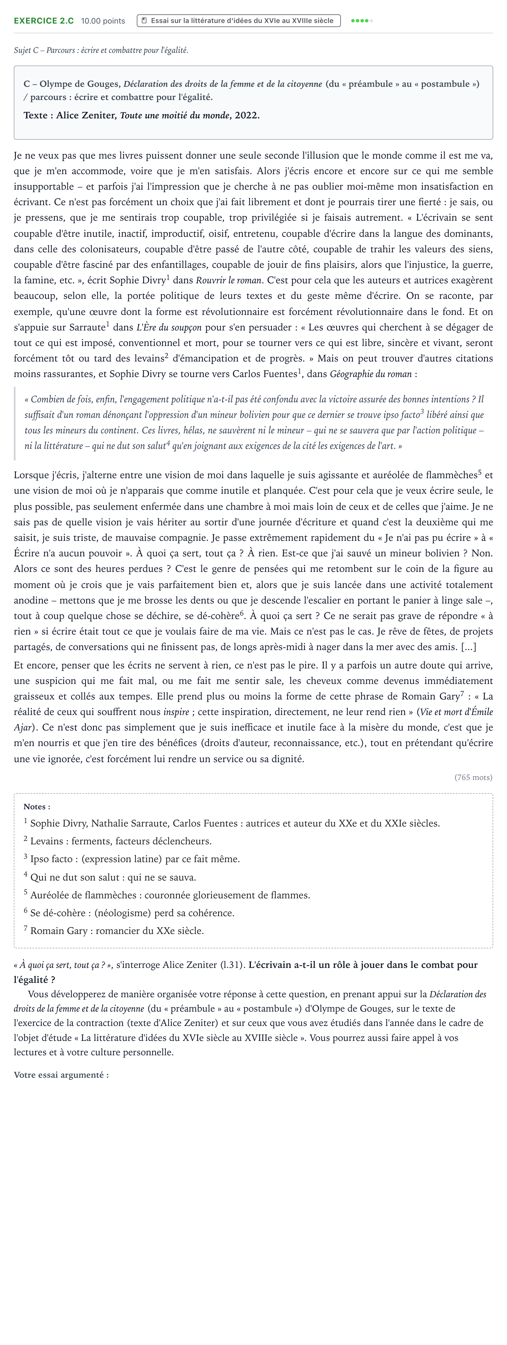Énoncé: Exercice 2.C - Essai · Bac STMG Français Asie session normale 2025