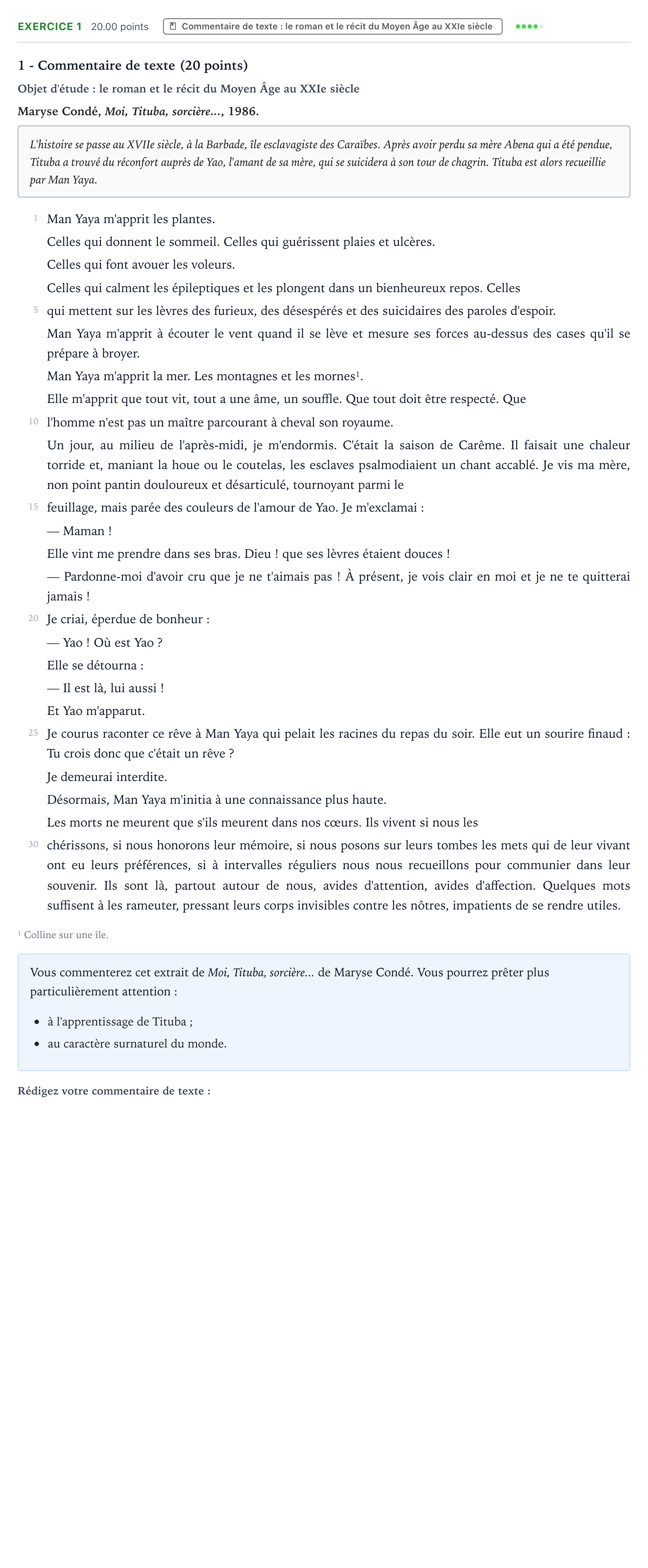 Énoncé: Exercice 1 - Commentaire de texte · Bac STMG Français Métropole remplacement 2025
