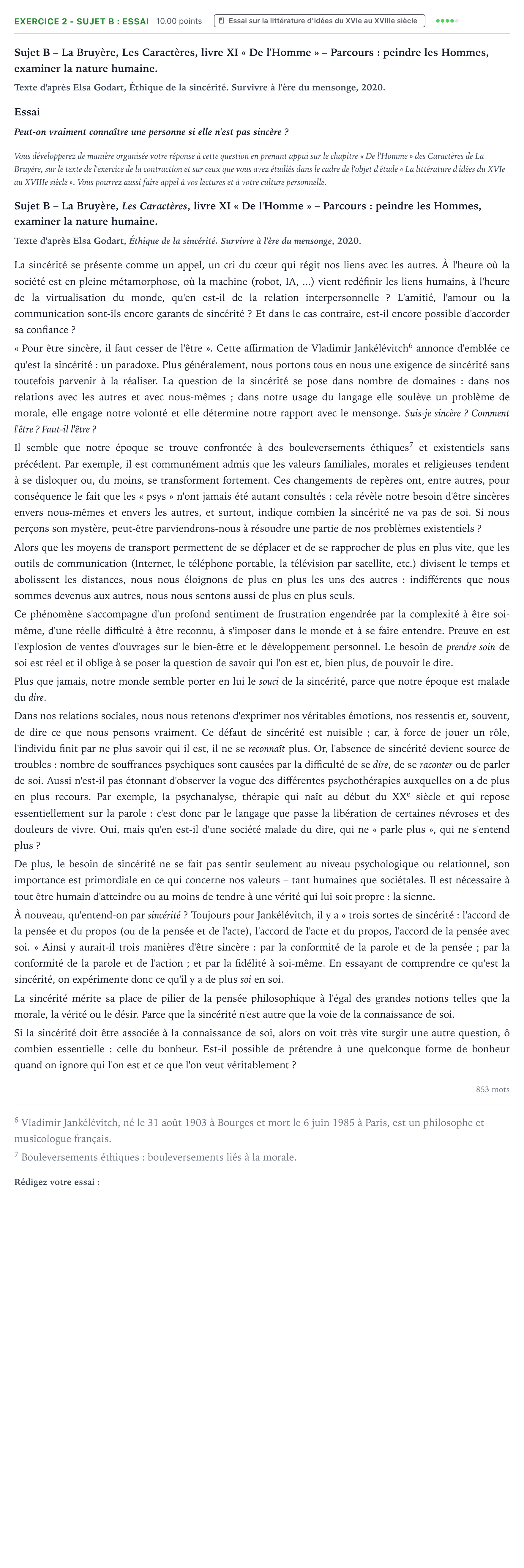 Énoncé: Exercice 2 - Sujet B : Essai · Bac STMG Français Métropole remplacement 2025