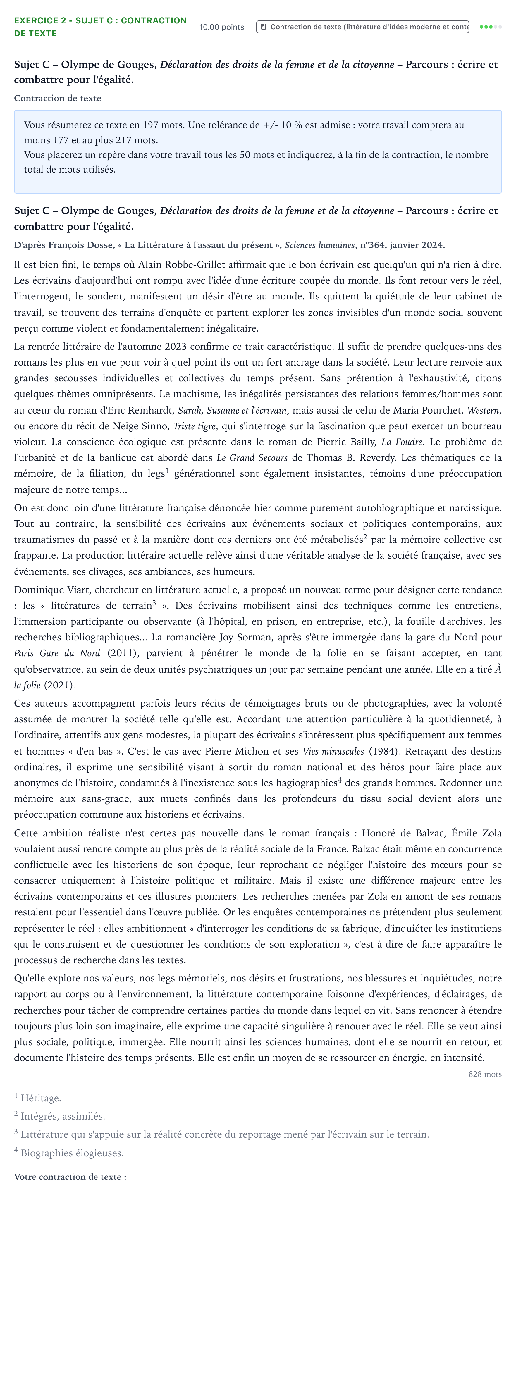 Énoncé: Exercice 2 - Sujet C : Contraction de texte · Bac STMG Français Métropole remplacement 2025