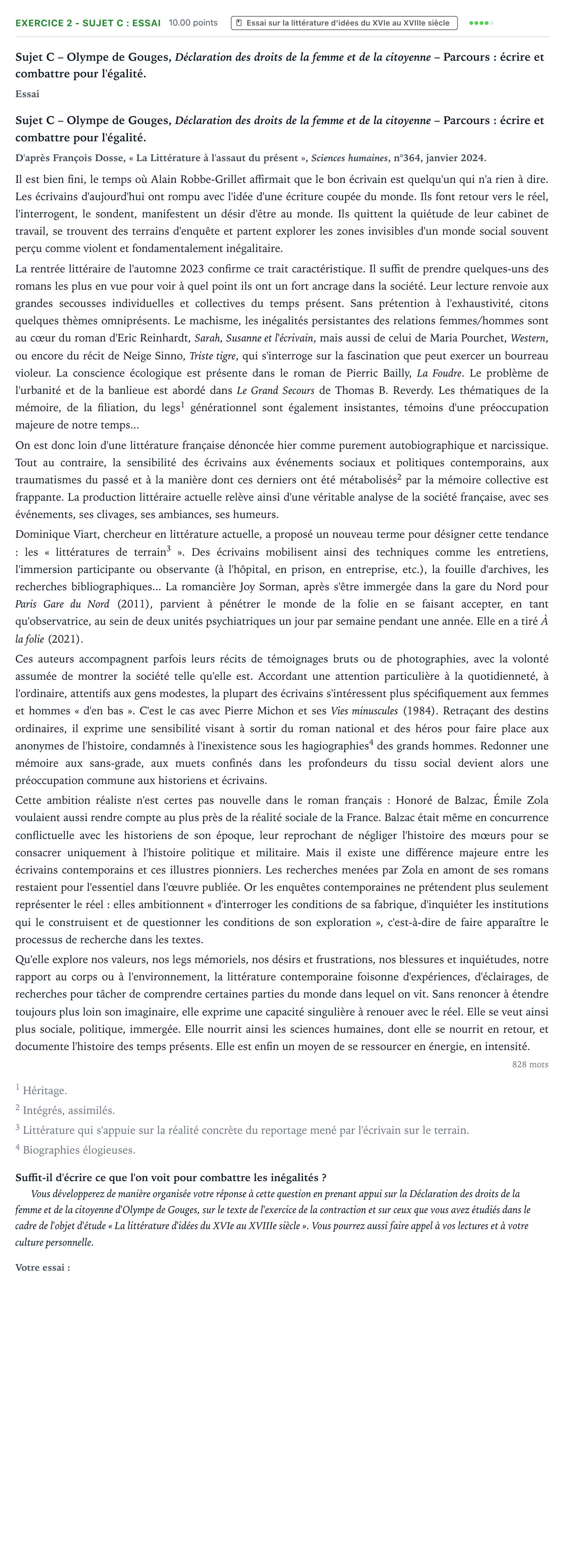 Énoncé: Exercice 2 - Sujet C : Essai · Bac STMG Français Métropole remplacement 2025