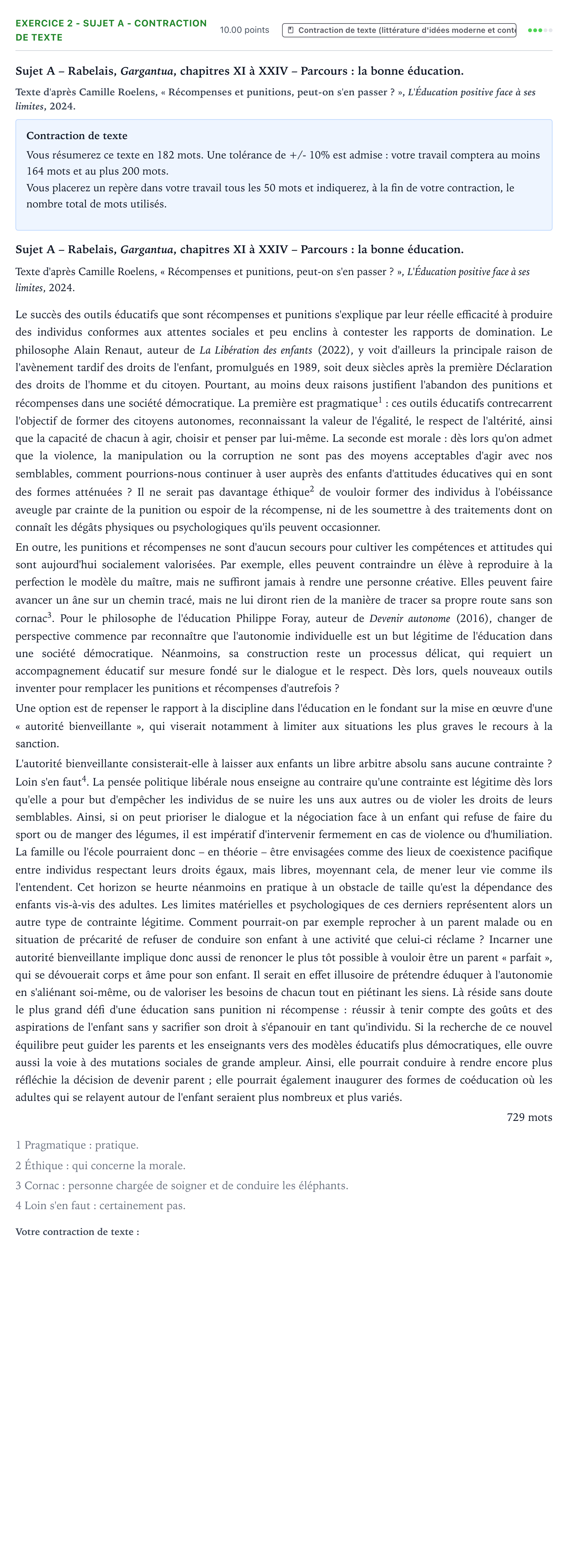 Énoncé: Exercice 2 - Sujet A - Contraction de texte · Bac STMG Français Métropole Secours 2025