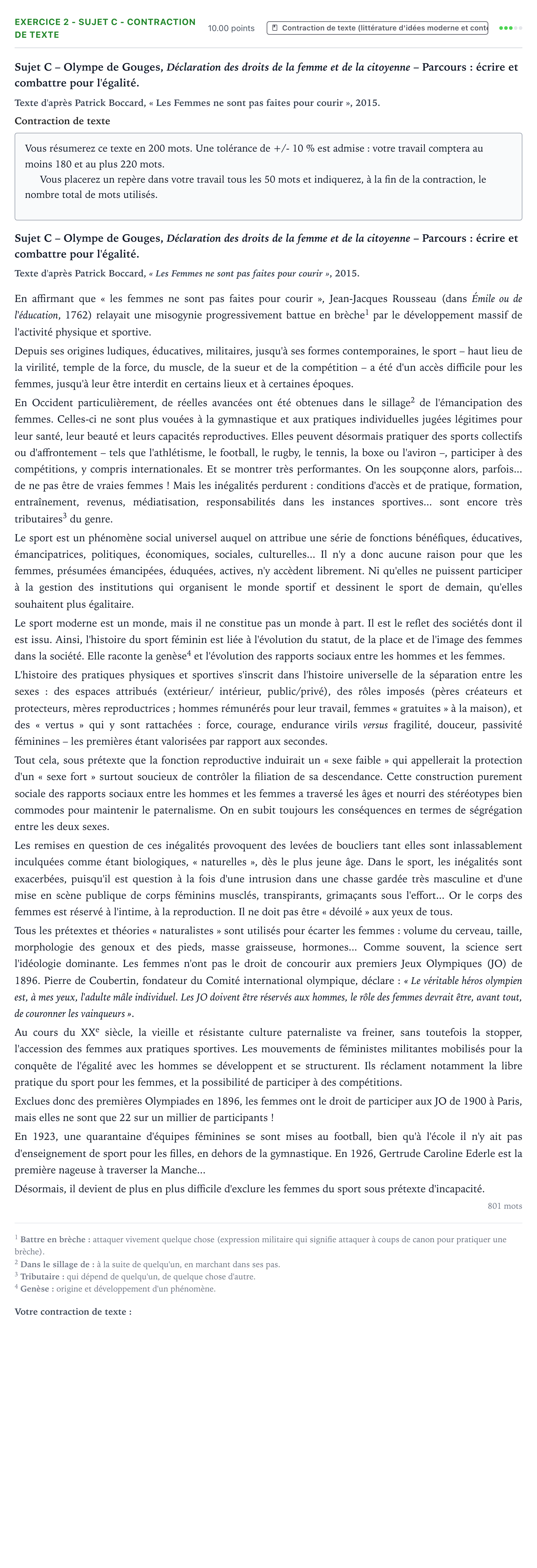 Énoncé: Exercice 2 - Sujet C - Contraction de texte · Bac STMG Français Métropole Secours 2025