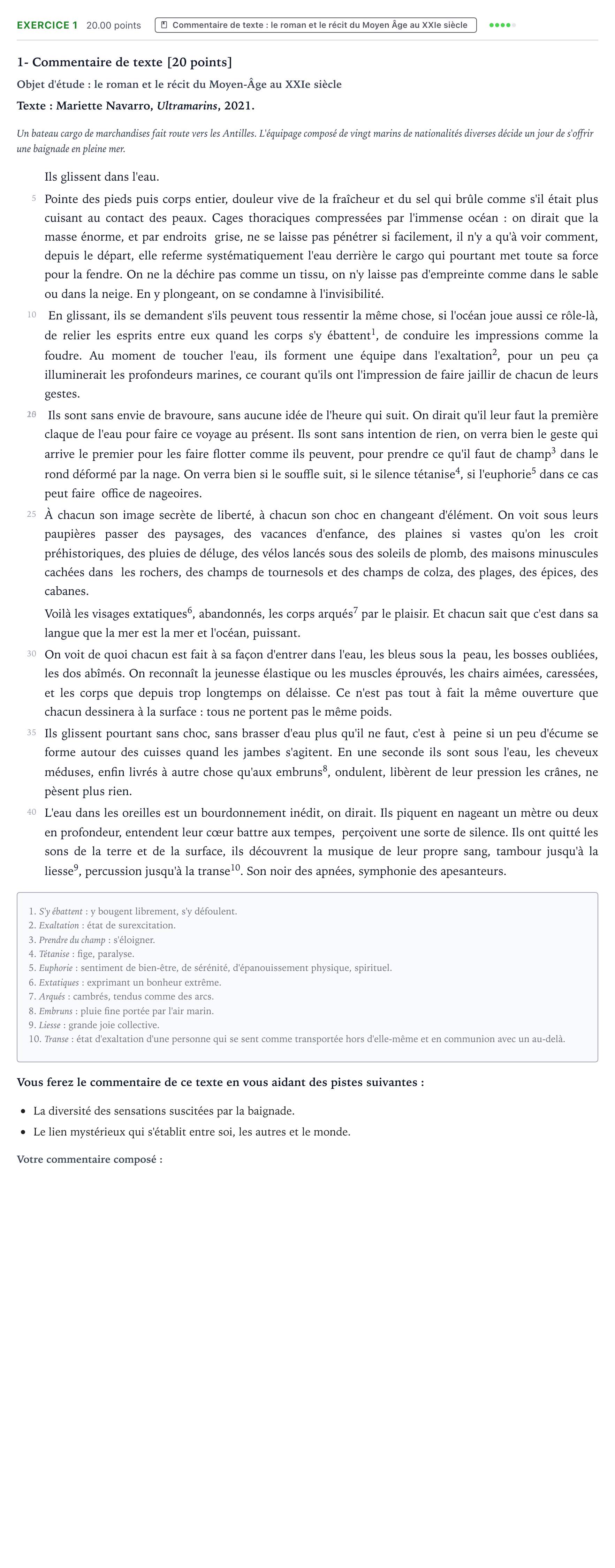 Énoncé: Exercice 1 - Commentaire de texte · Bac STMG Français Nouvelle-Calédonie session normale 2025