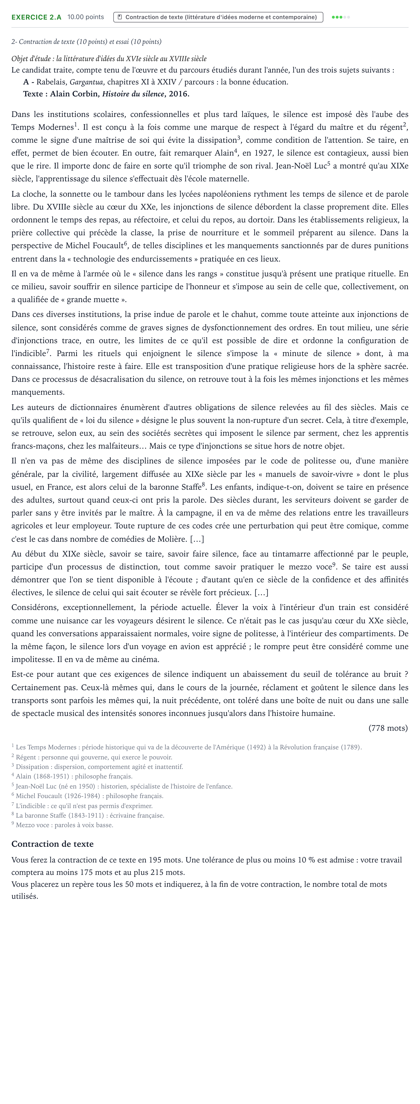 Énoncé: Exercice 2.A - Contraction de texte · Bac STMG Français Nouvelle-Calédonie session normale 2025