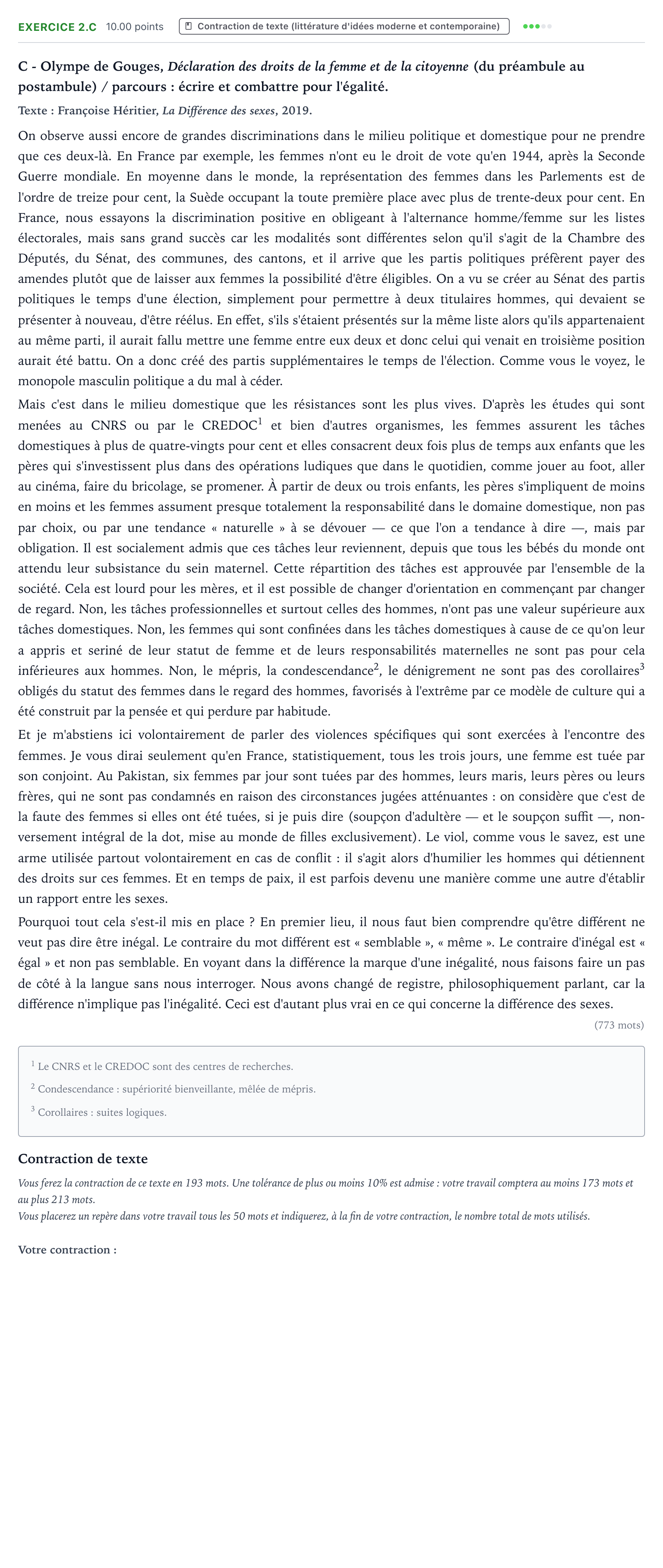 Énoncé: Exercice 2.C - Contraction de texte · Bac STMG Français Nouvelle-Calédonie session normale 2025