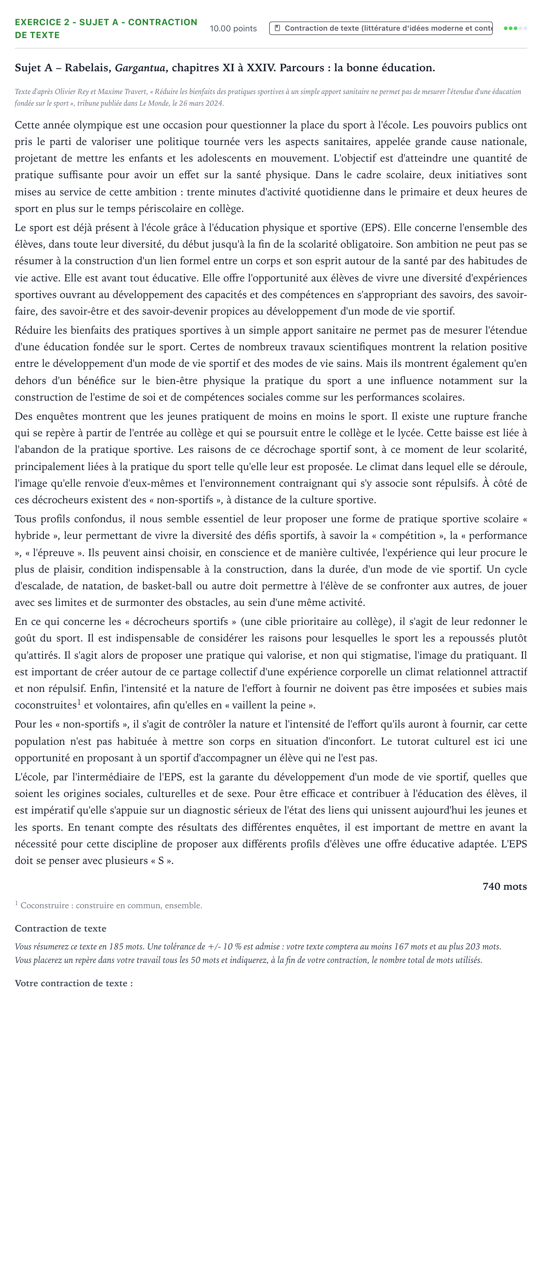 Énoncé: Exercice 2 - Sujet A - Contraction de texte · Bac STMG Français Polynésie session normale 2025