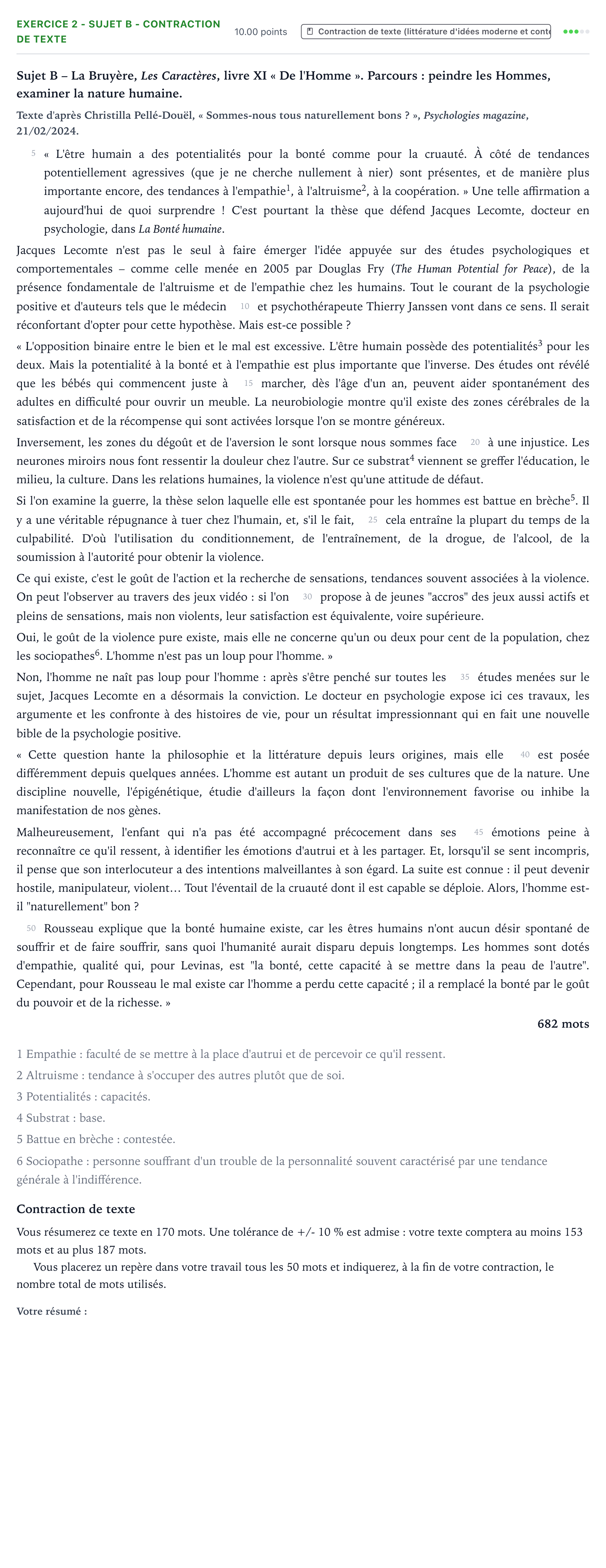 Énoncé: Exercice 2 - Sujet B - Contraction de texte · Bac STMG Français Polynésie session normale 2025