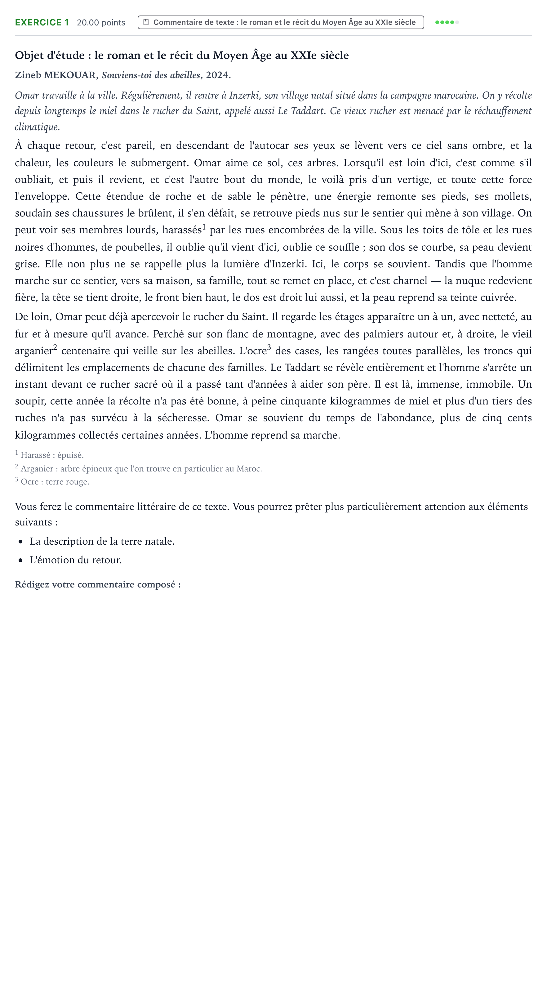 Énoncé: Exercice 1 - Commentaire de texte · Bac STMG Français Polynésie remplacement 2025