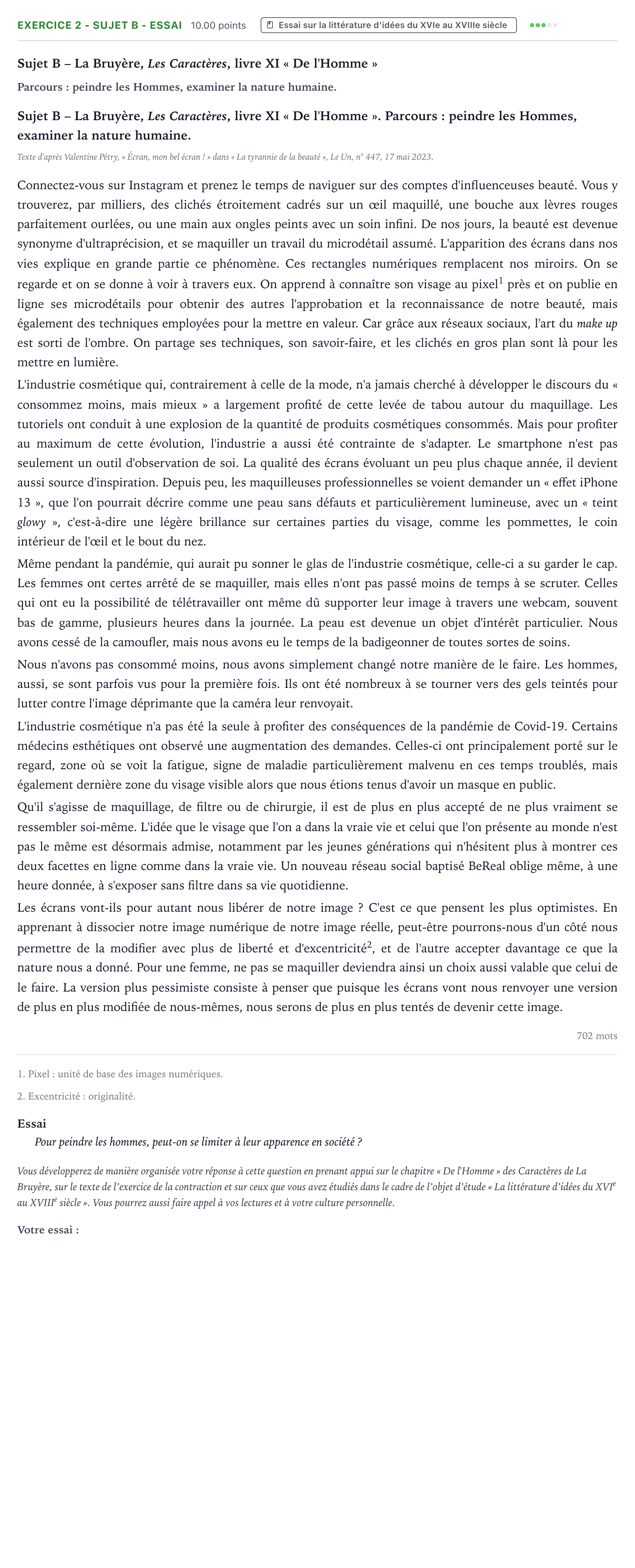 Énoncé: Exercice 2 - Sujet B - Essai · Bac STMG Français Polynésie remplacement 2025