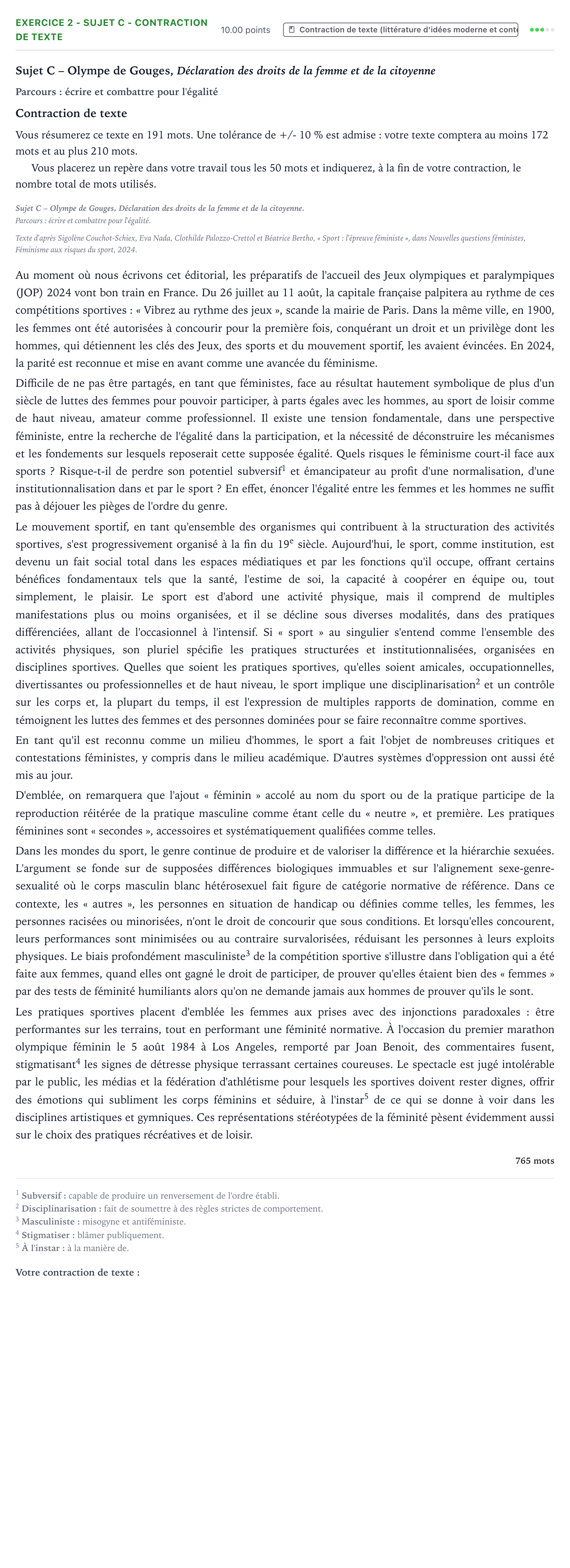 Énoncé: Exercice 2 - Sujet C - Contraction de texte · Bac STMG Français Polynésie remplacement 2025