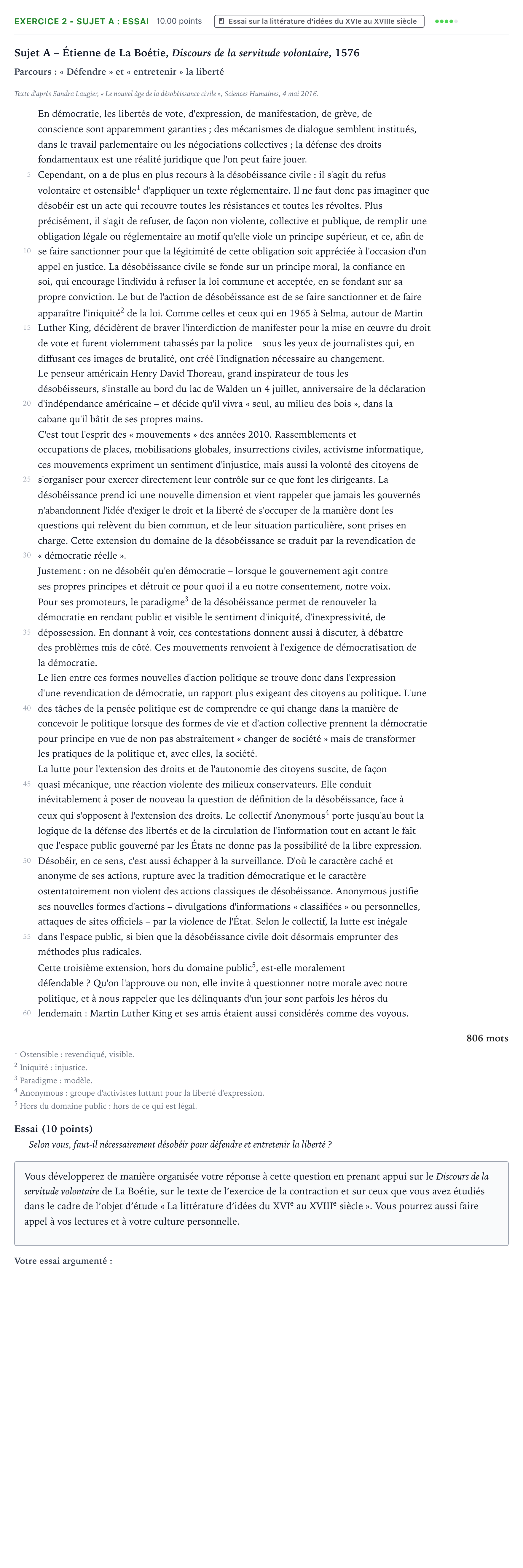 Énoncé: Exercice 2 - Sujet A : Essai · Bac STMG Français Antilles-Guyane session normale 2026