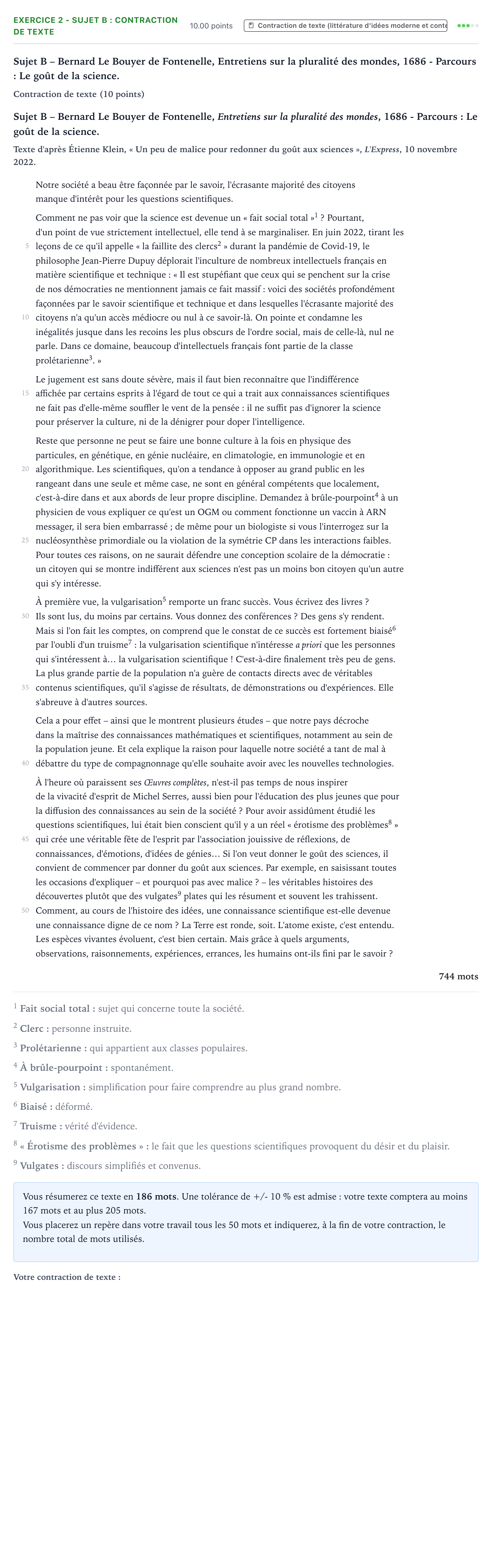 Énoncé: Exercice 2 - Sujet B : Contraction de texte · Bac STMG Français Antilles-Guyane session normale 2026