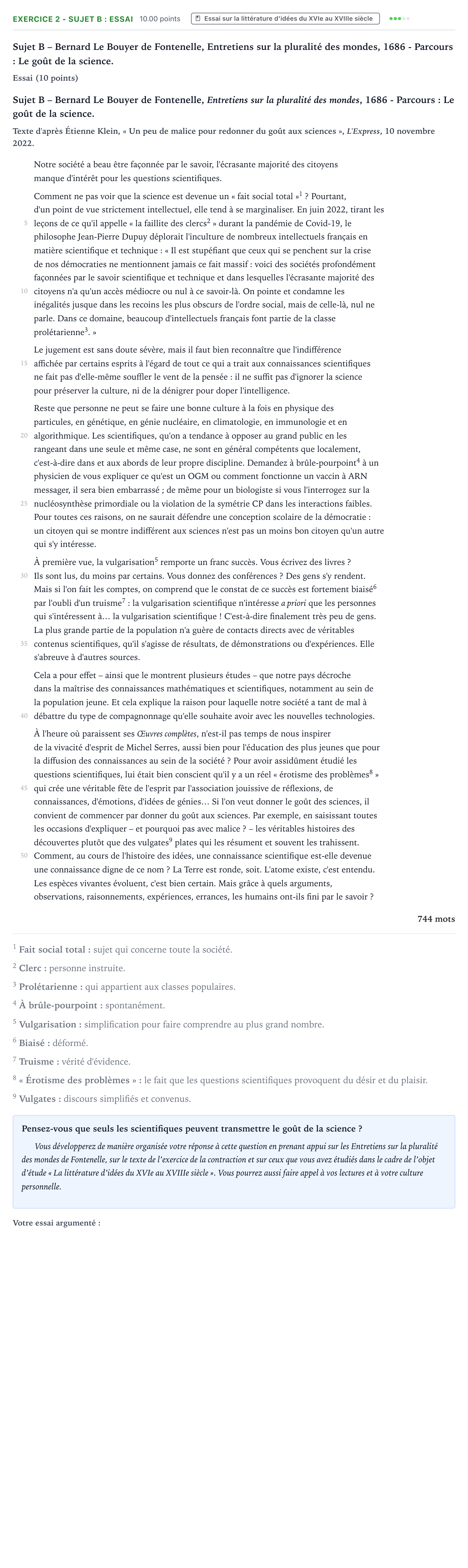Énoncé: Exercice 2 - Sujet B : Essai · Bac STMG Français Antilles-Guyane session normale 2026