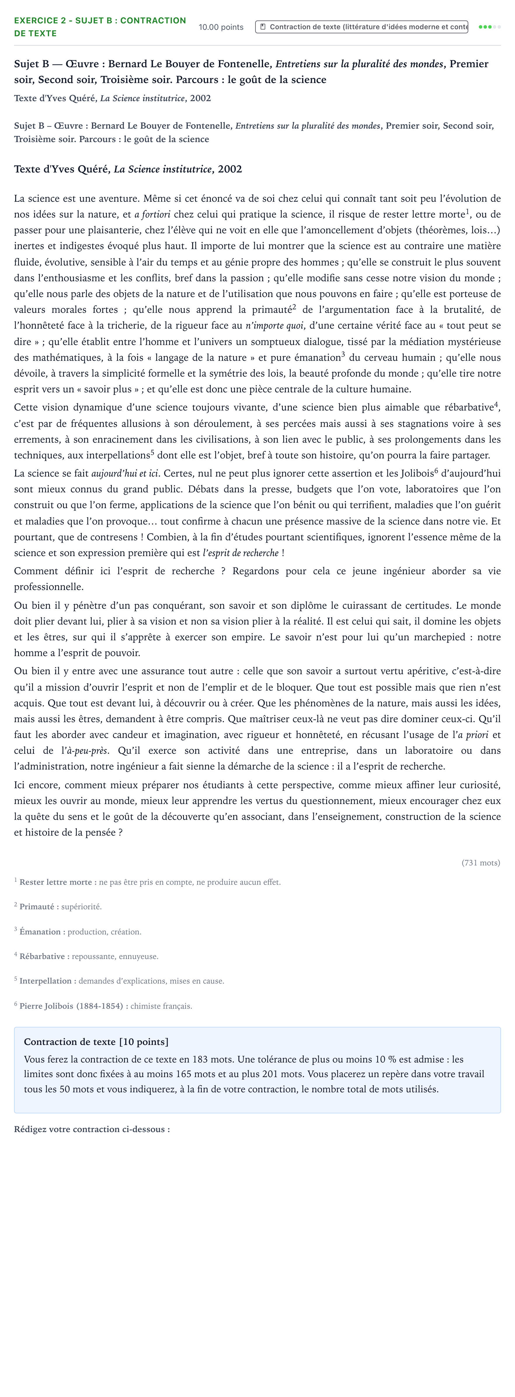 Énoncé: Exercice 2 - Sujet B : Contraction de texte · Bac STMG Français Asie session normale 2026