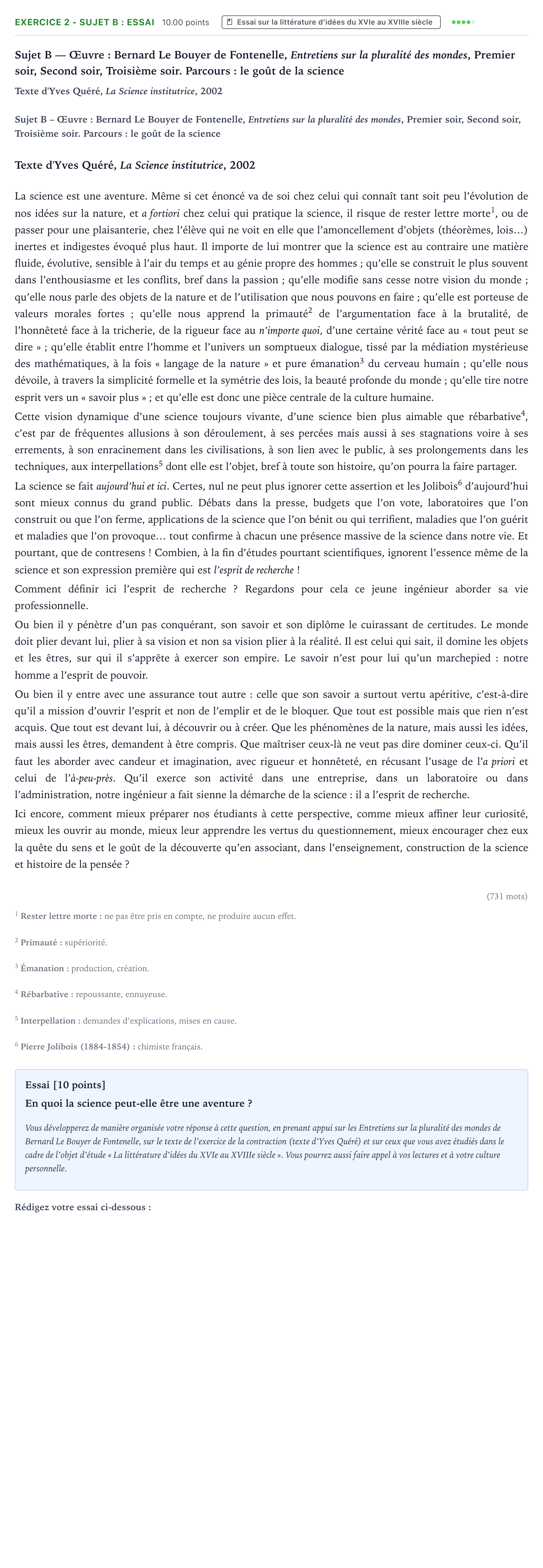 Énoncé: Exercice 2 - Sujet B : Essai · Bac STMG Français Asie session normale 2026