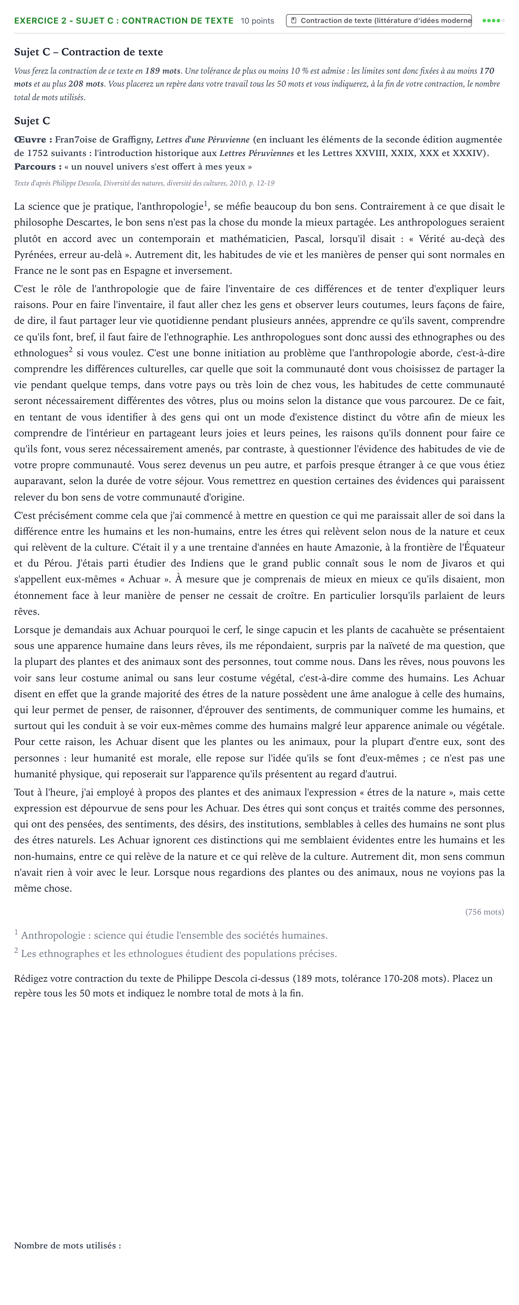 Énoncé: Exercice 2 - Sujet C : Contraction de texte · Bac STMG Français Asie session normale 2026