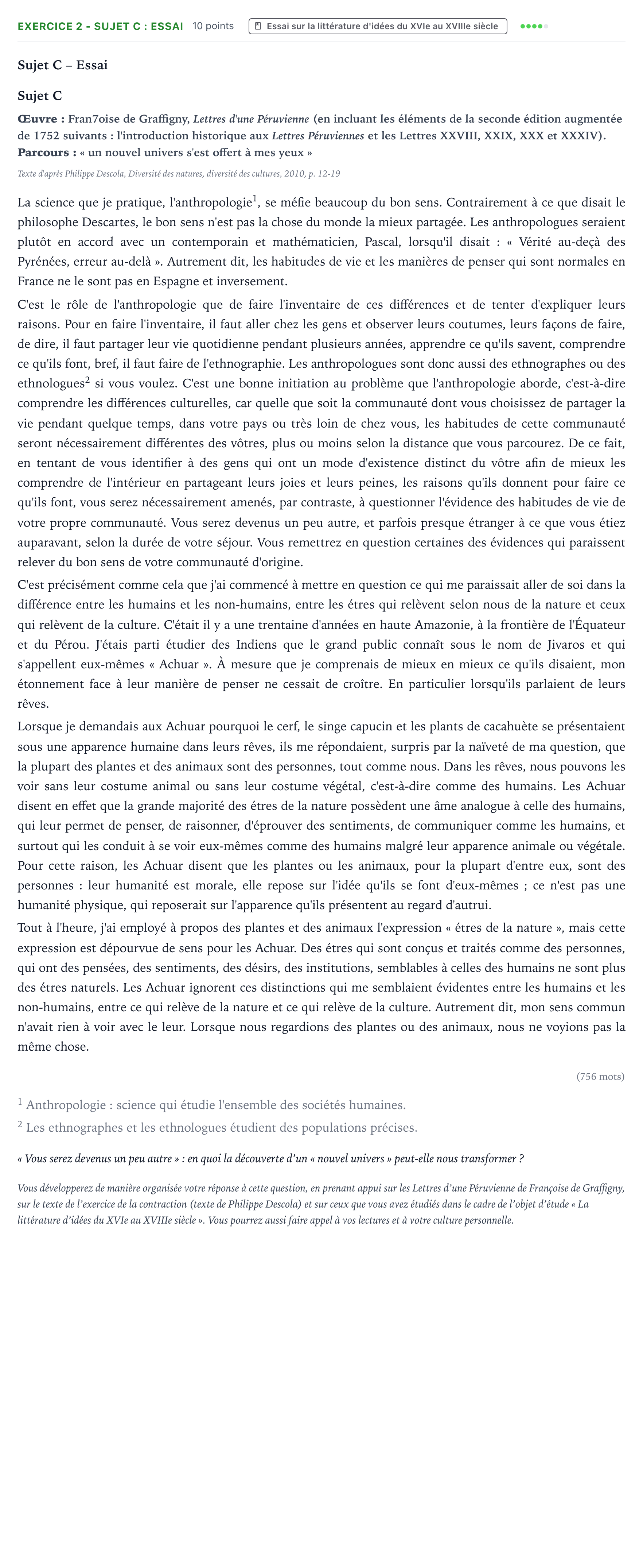 Énoncé: Exercice 2 - Sujet C : Essai · Bac STMG Français Asie session normale 2026