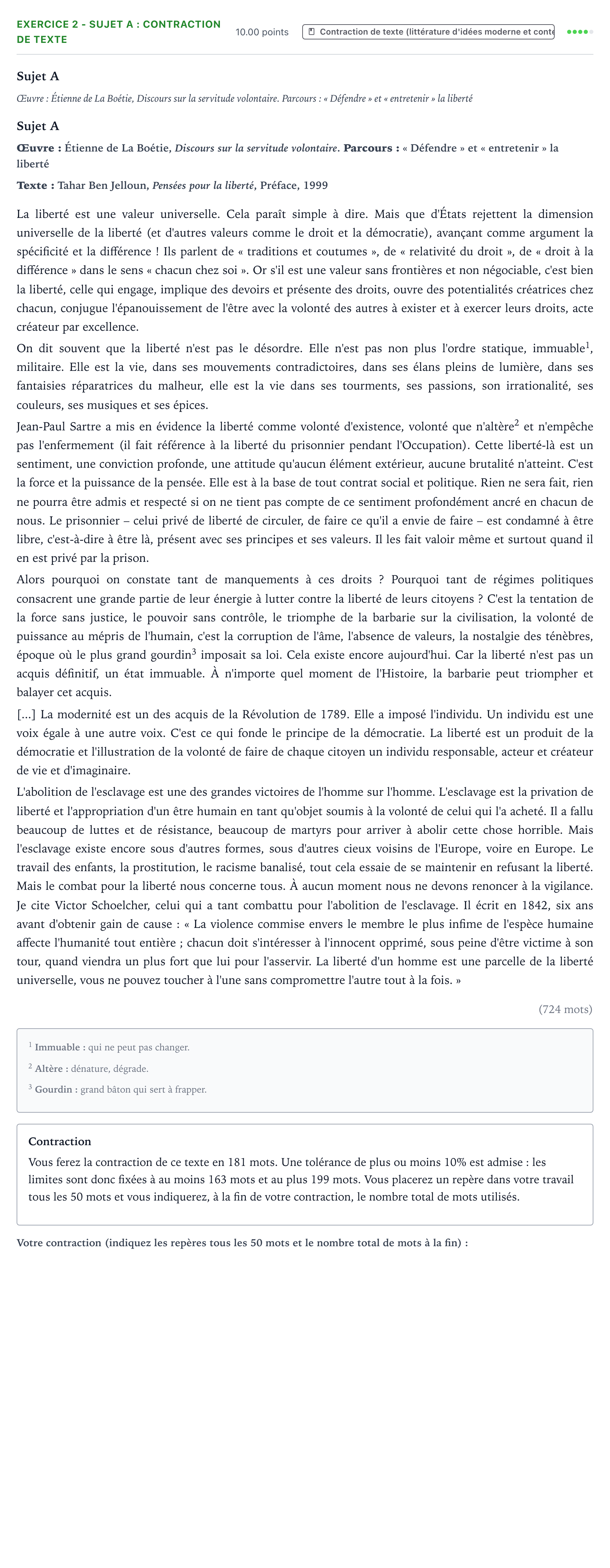 Énoncé: Exercice 2 - Sujet A : Contraction de texte · Bac STMG Français Centres étrangers (Afrique) session normale 2026