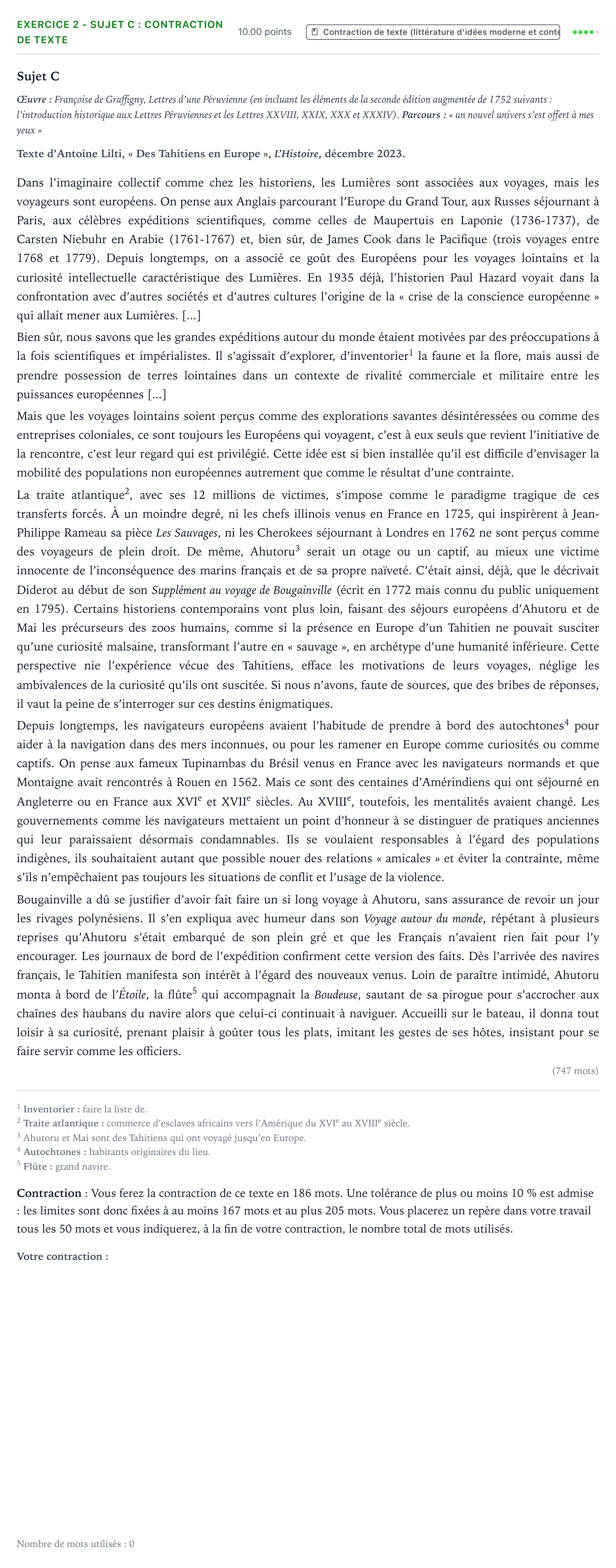 Énoncé: Exercice 2 - Sujet C : Contraction de texte · Bac STMG Français Centres étrangers (Afrique) session normale 2026