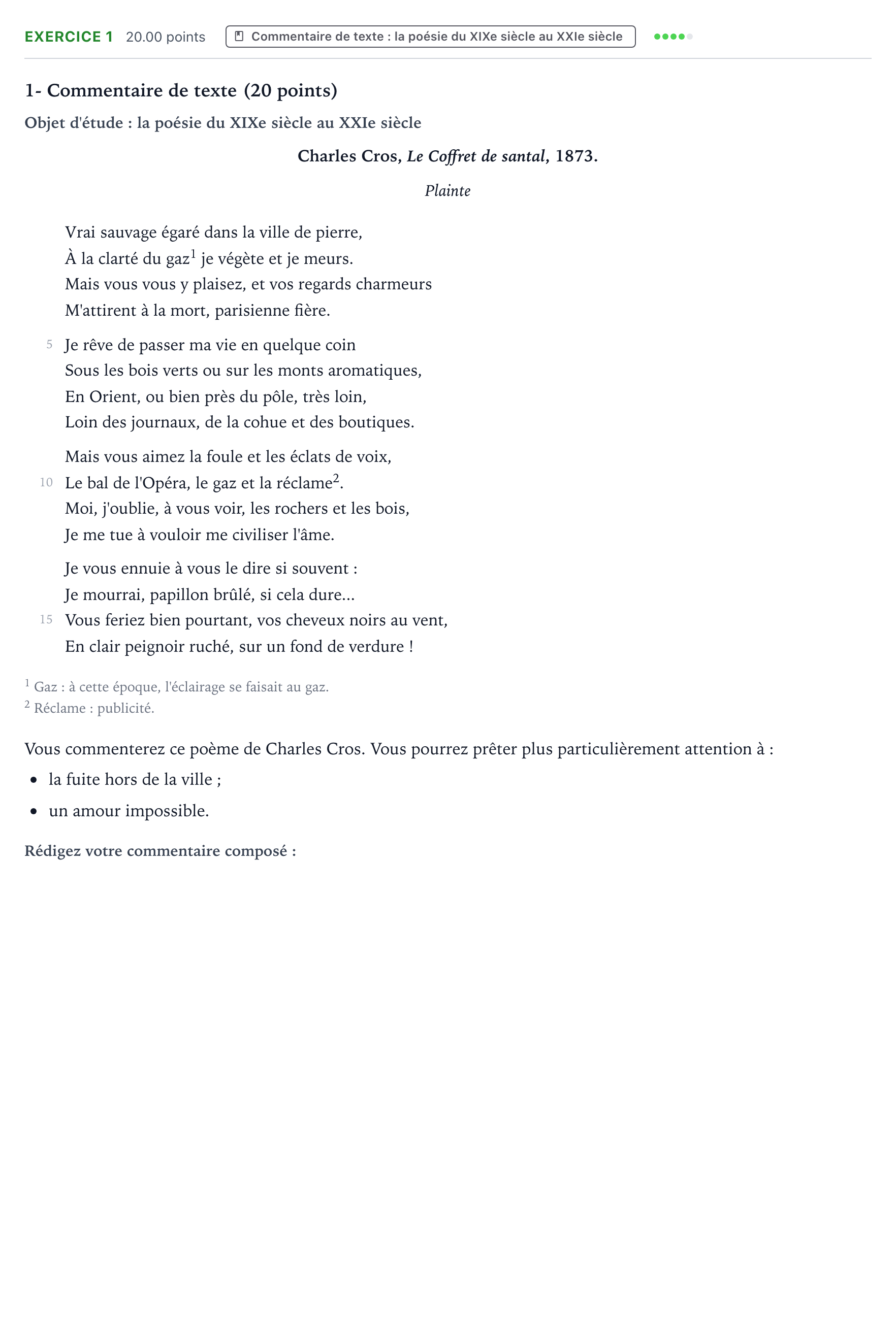 Énoncé: Exercice 1 - Commentaire de texte · Bac STMG Français Métropole Secours 2026