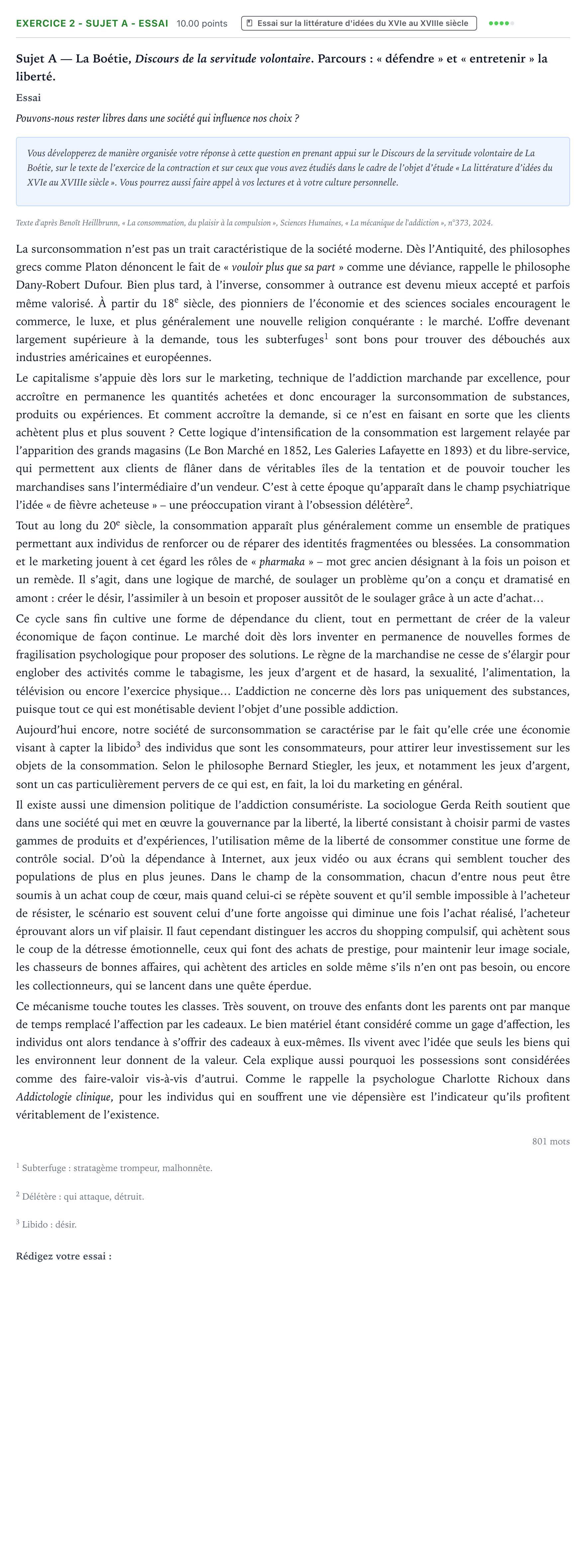 Énoncé: Exercice 2 - Sujet A - Essai · Bac STMG Français Métropole Secours 2026