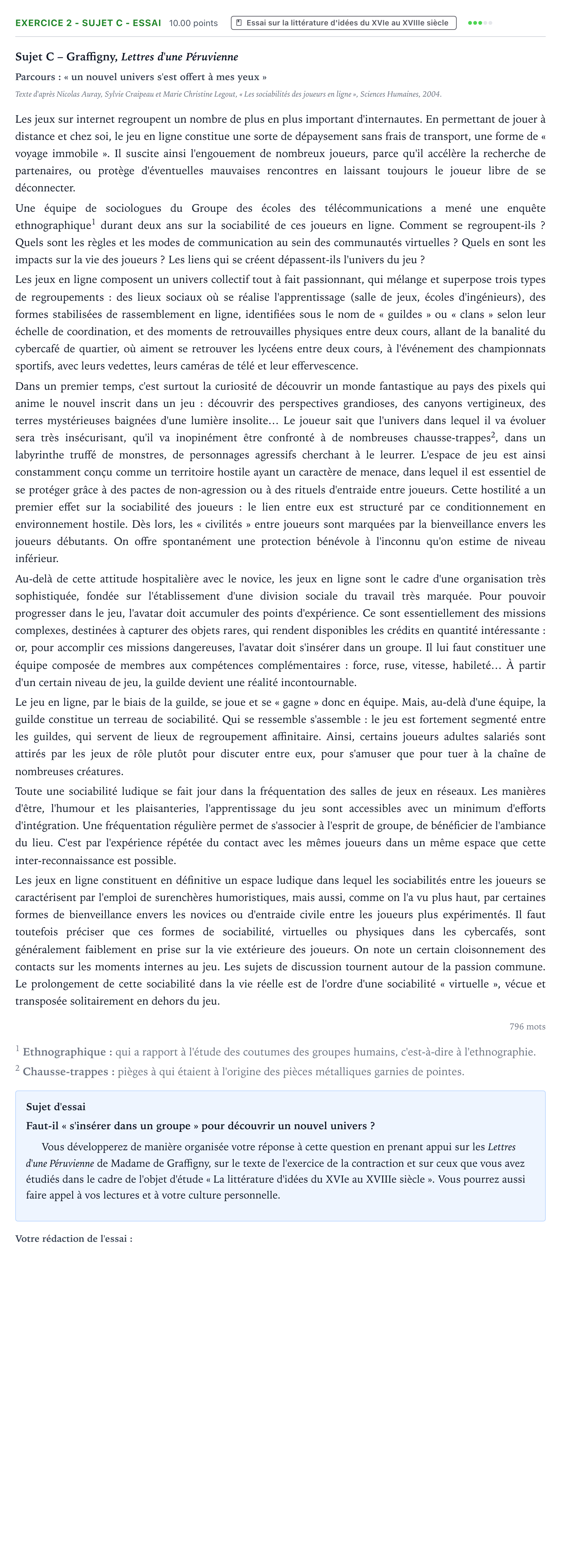 Énoncé: Exercice 2 - Sujet C - Essai · Bac STMG Français Métropole Secours 2026