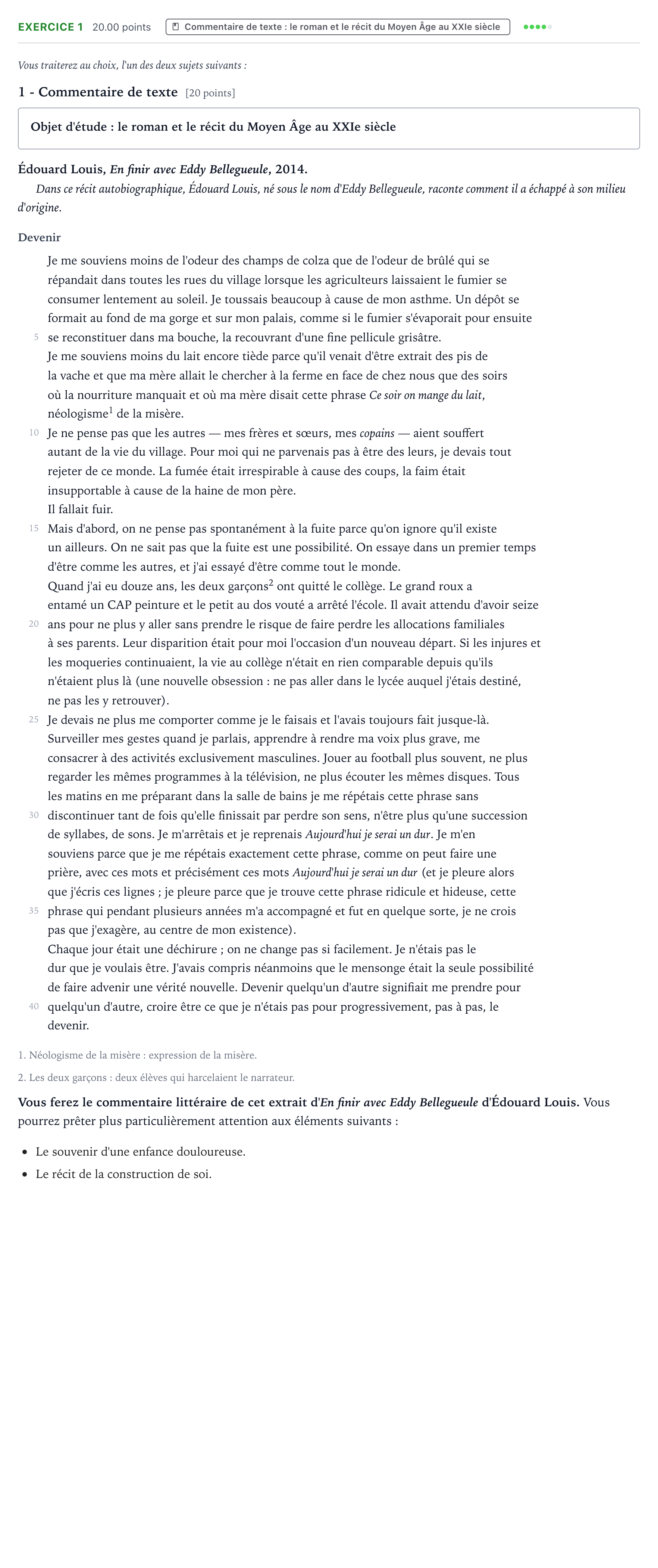Énoncé: Exercice 1 - Commentaire de texte · Bac STMG Français Polynésie session normale 2026