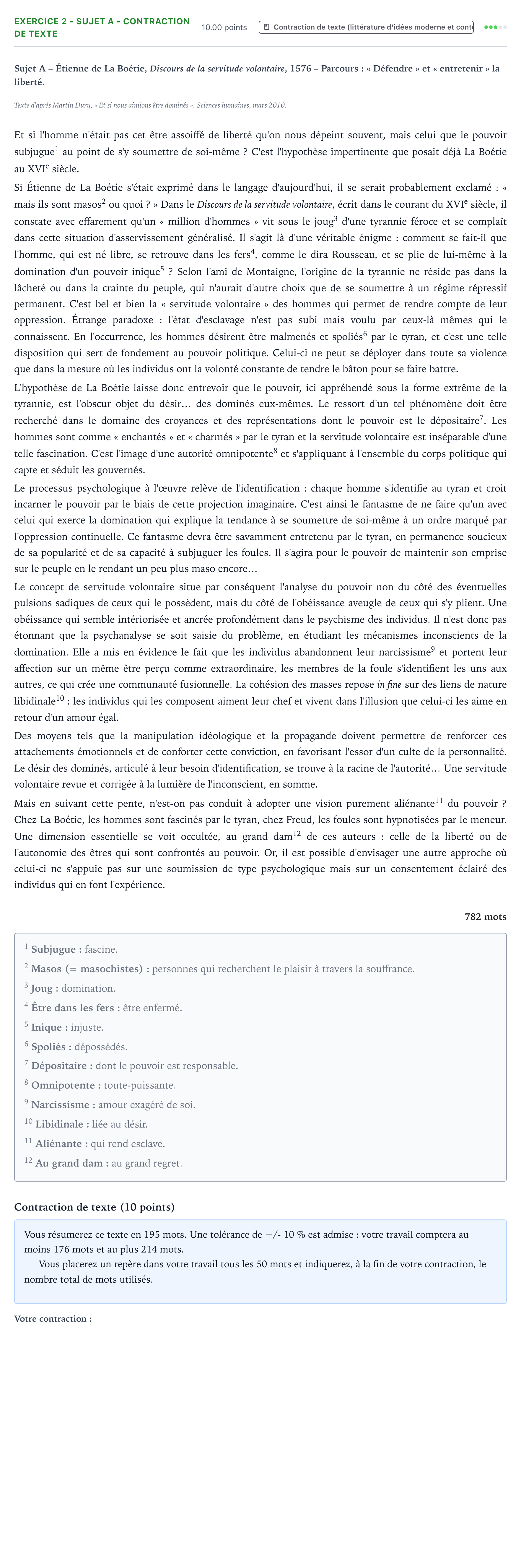 Énoncé: Exercice 2 - Sujet A - Contraction de texte · Bac STMG Français Polynésie session normale 2026