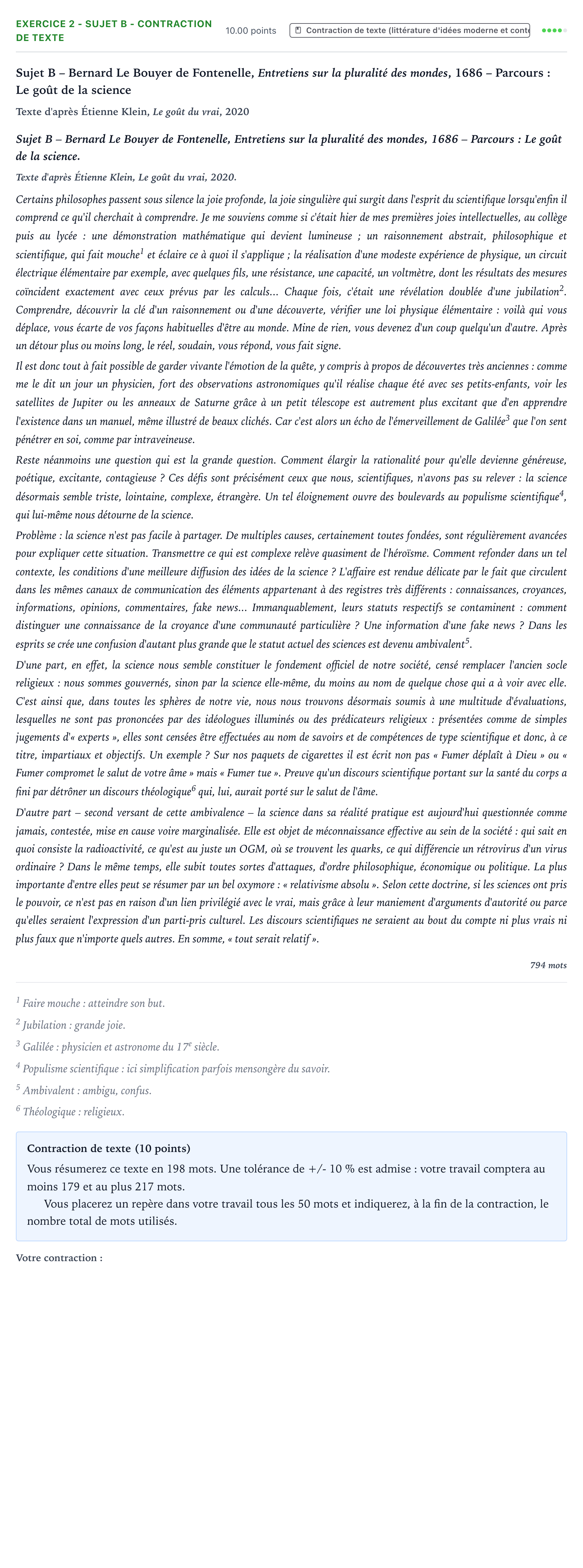 Énoncé: Exercice 2 - Sujet B - Contraction de texte · Bac STMG Français Polynésie session normale 2026