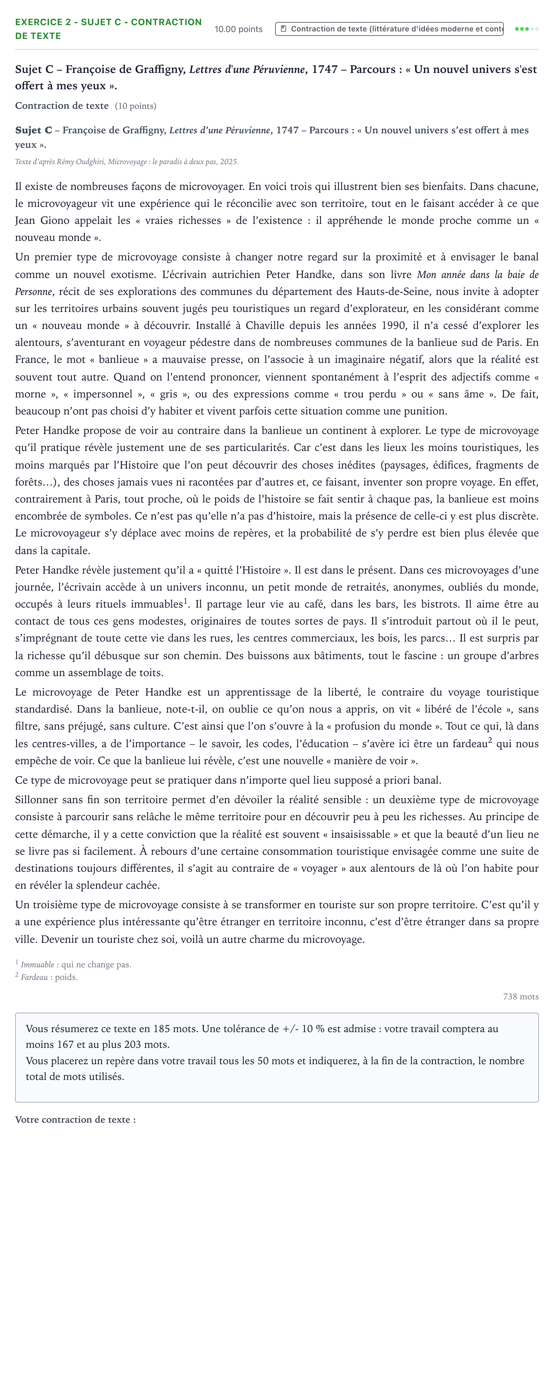 Énoncé: Exercice 2 - Sujet C - Contraction de texte · Bac STMG Français Polynésie session normale 2026